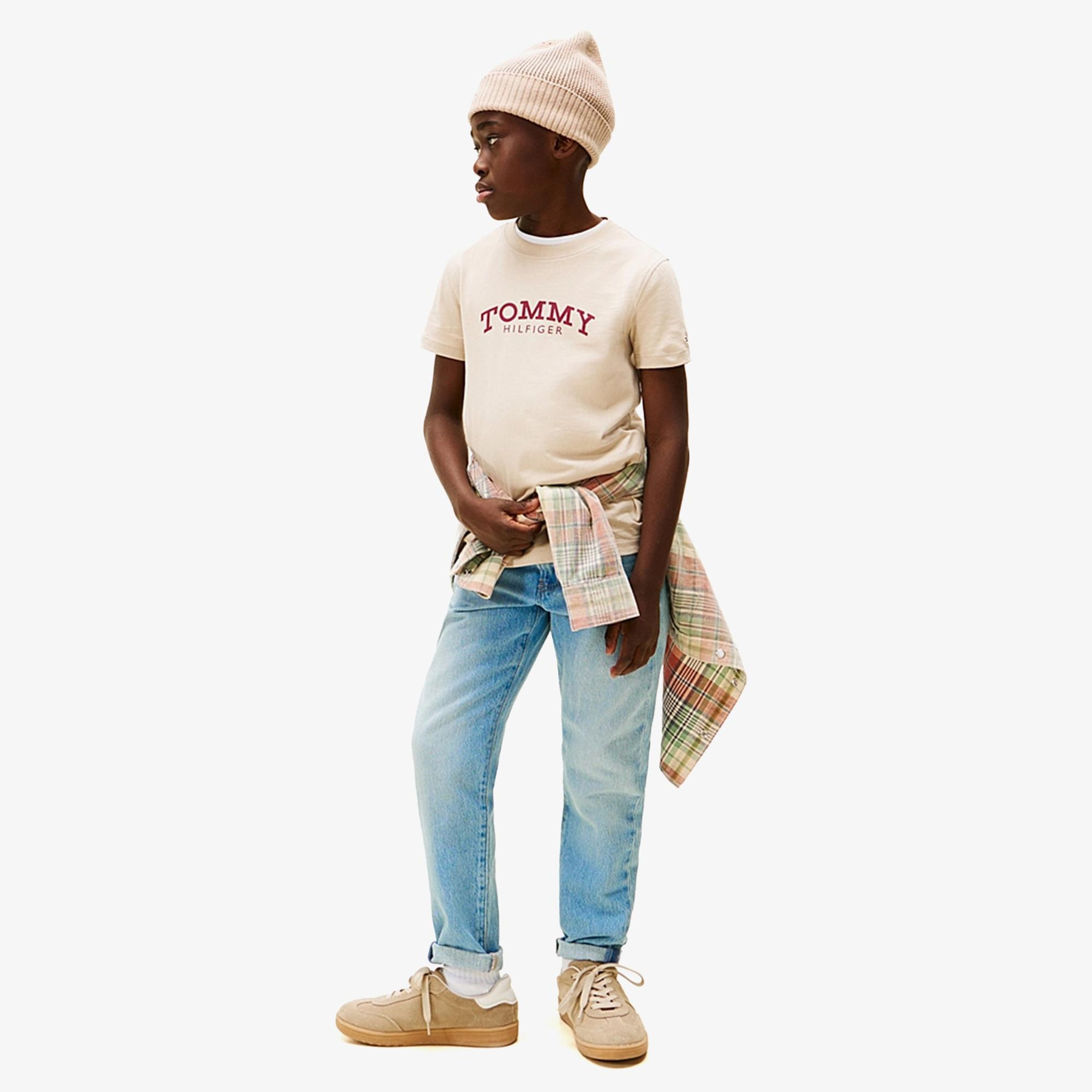 Tommy Hilfiger Monotype Print Graphic Çocuk Bej T-Shirt