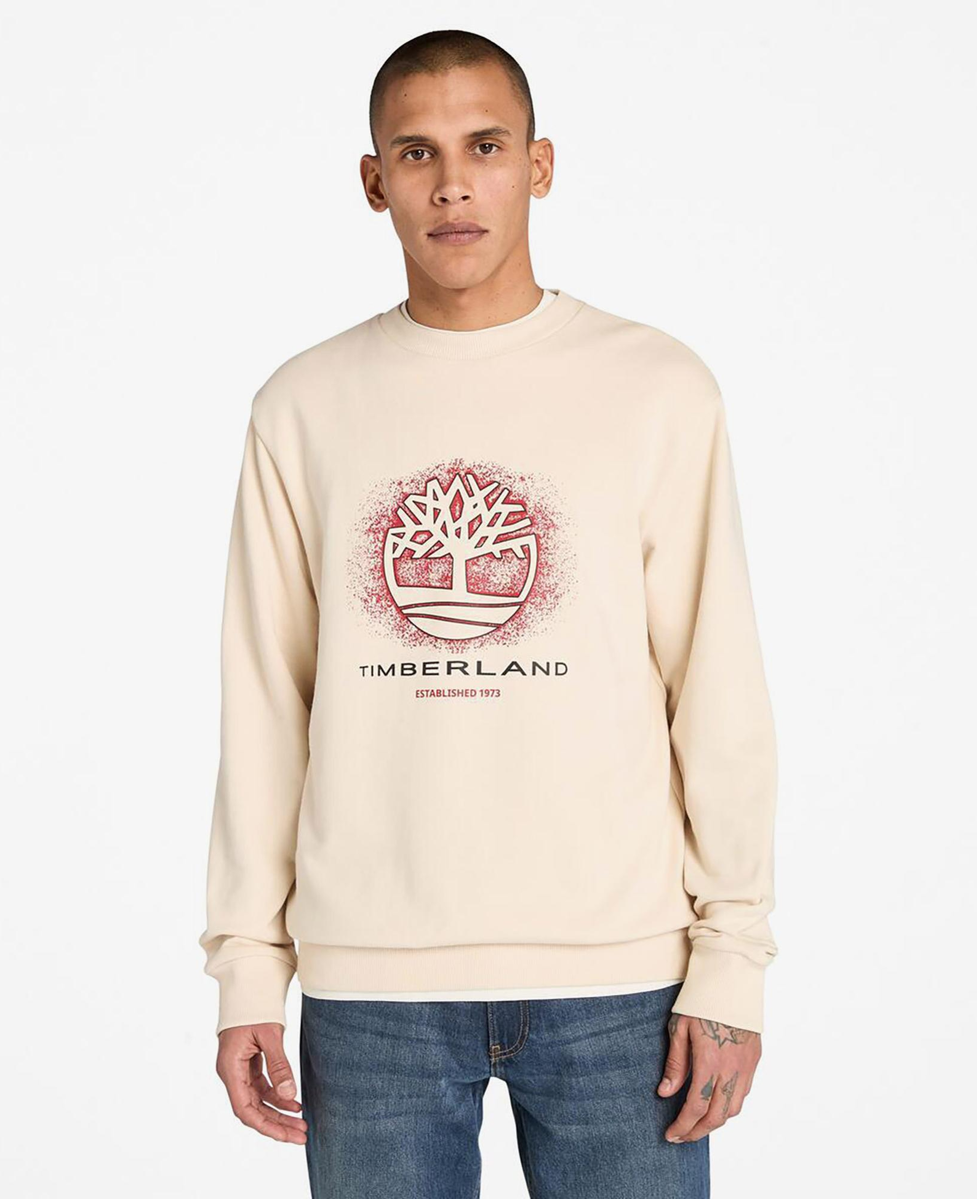Timberland Front Seasonal Tree Logo Graphic Crewneck Erkek Bej Sweatshirt