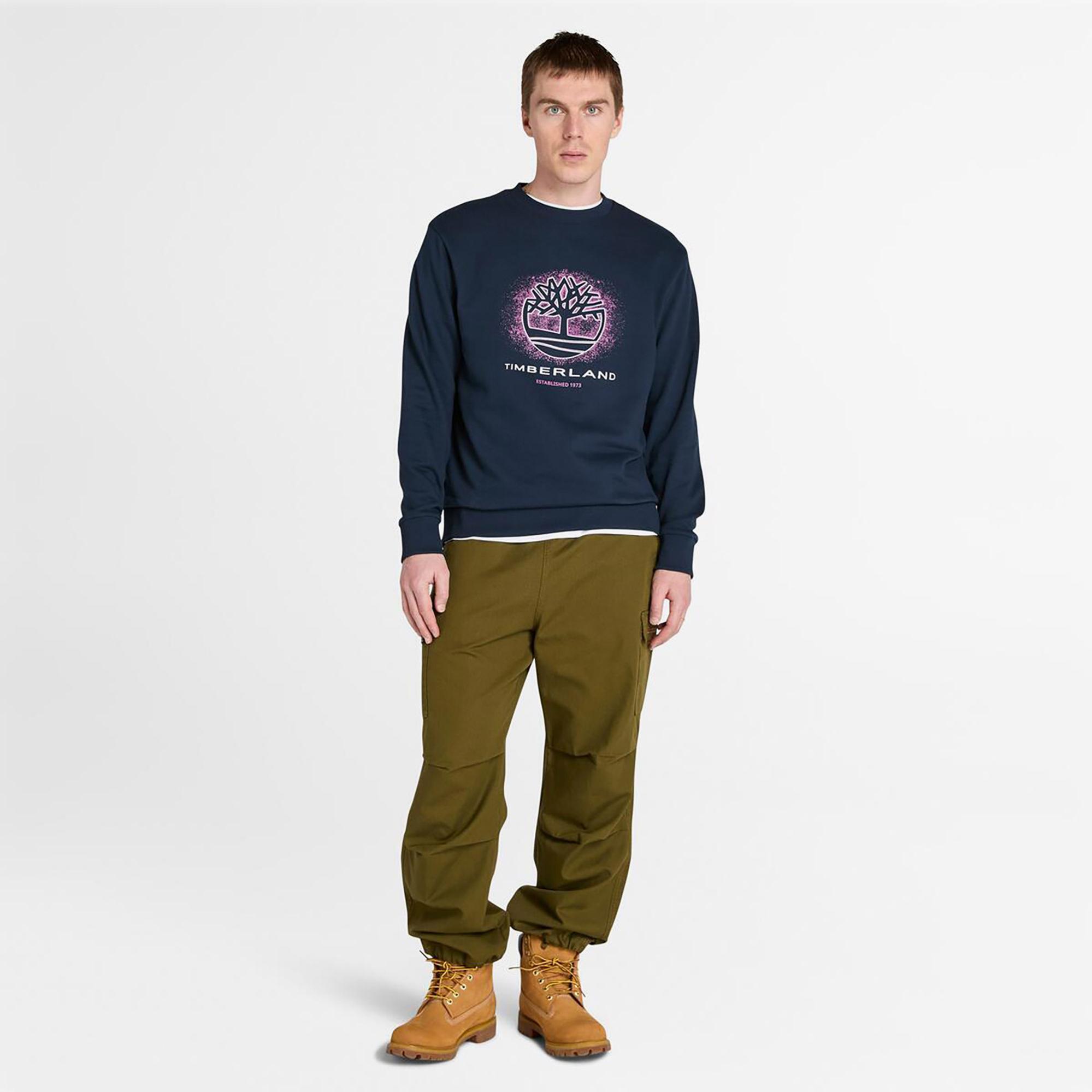 Timberland Front Seasonal Tree Logo Graphic Crewneck Erkek Lacivert Sweatshirt