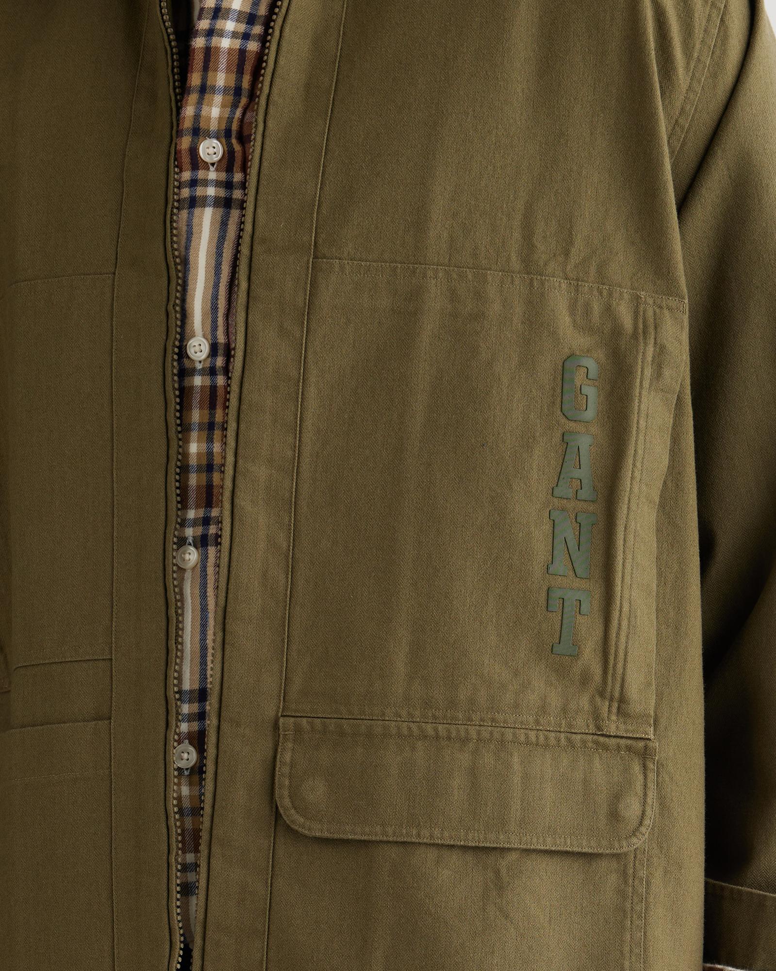 GANT Erkek Yeşil Oversize Fit Fermuarlı Logolu Gömlek