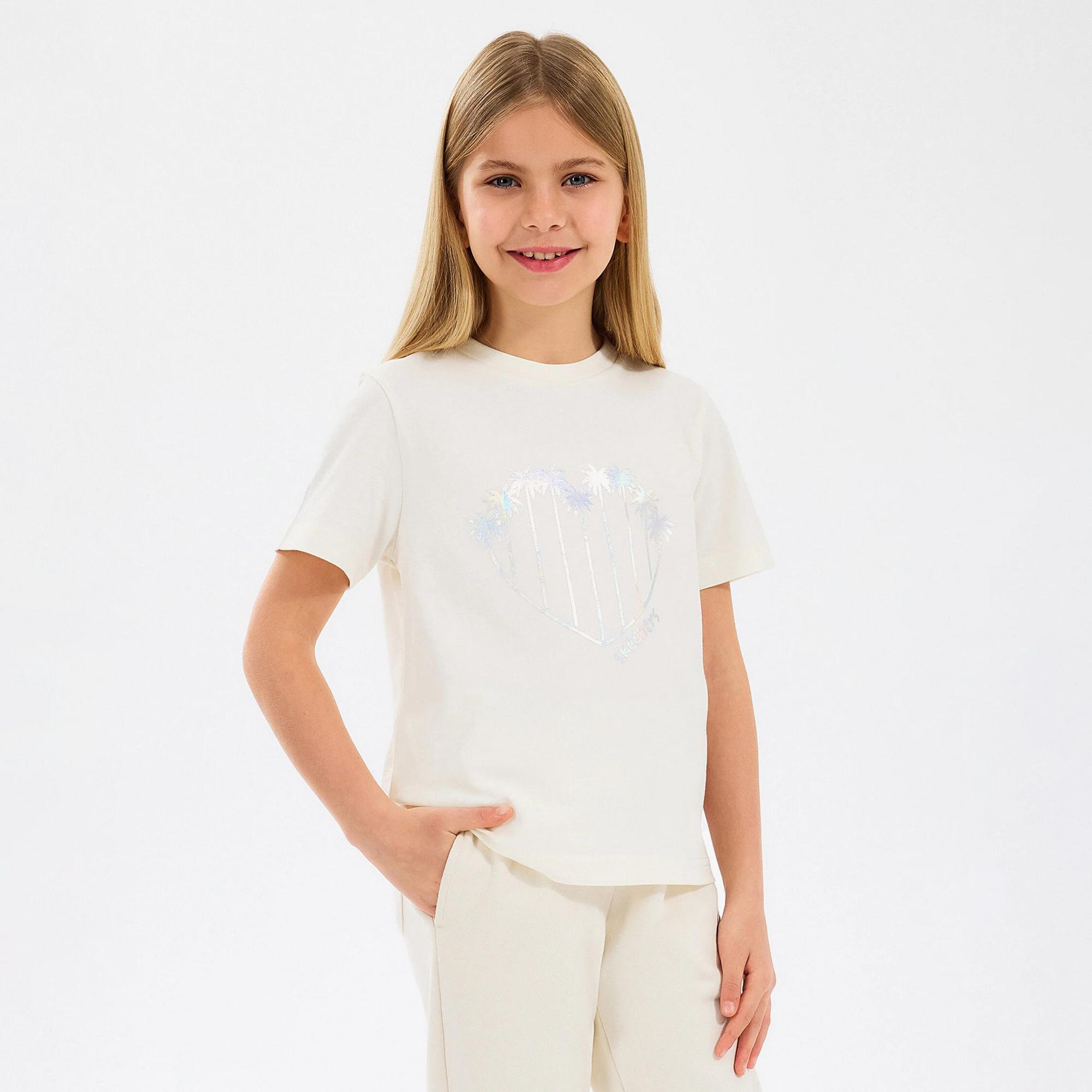 Skechers Regular Fit Baskılı Çocuk Beyaz T-Shirt