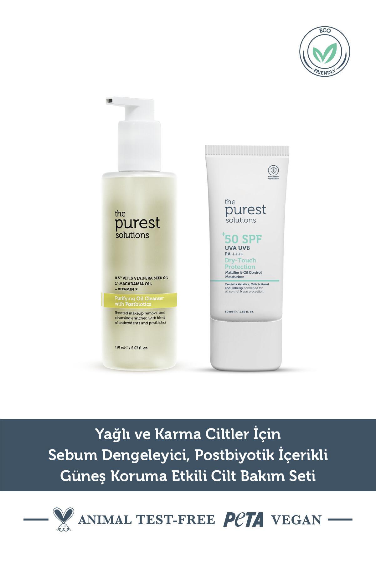 The Purest Solutions Yağlı-Karma Ciltler için Arındırıcı, Matlaştırıcı Güneş Koruma Etkili Bakım Seti