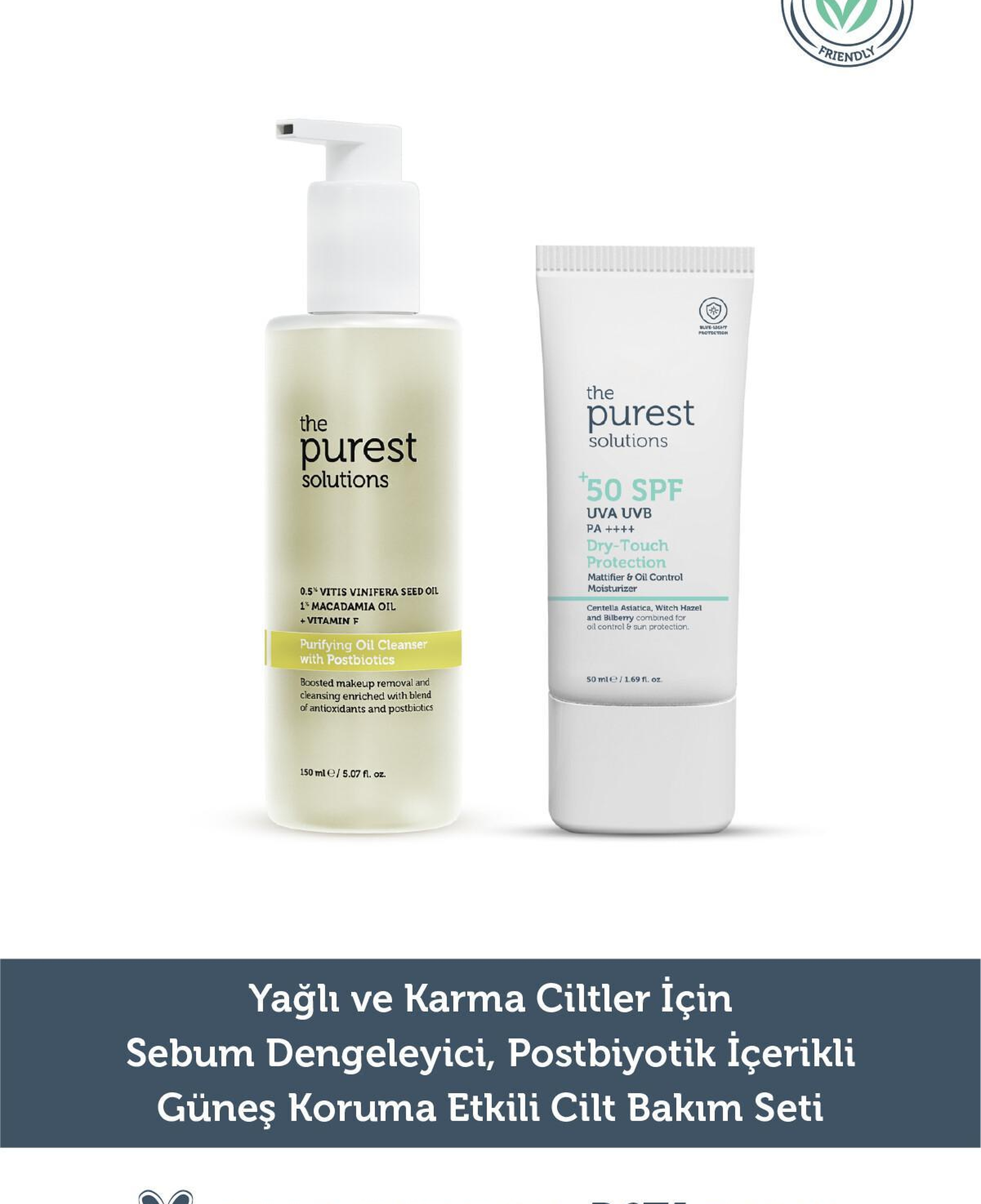 The Purest Solutions Yağlı-Karma Ciltler için Arındırıcı, Matlaştırıcı Güneş Koruma Etkili Bakım Seti