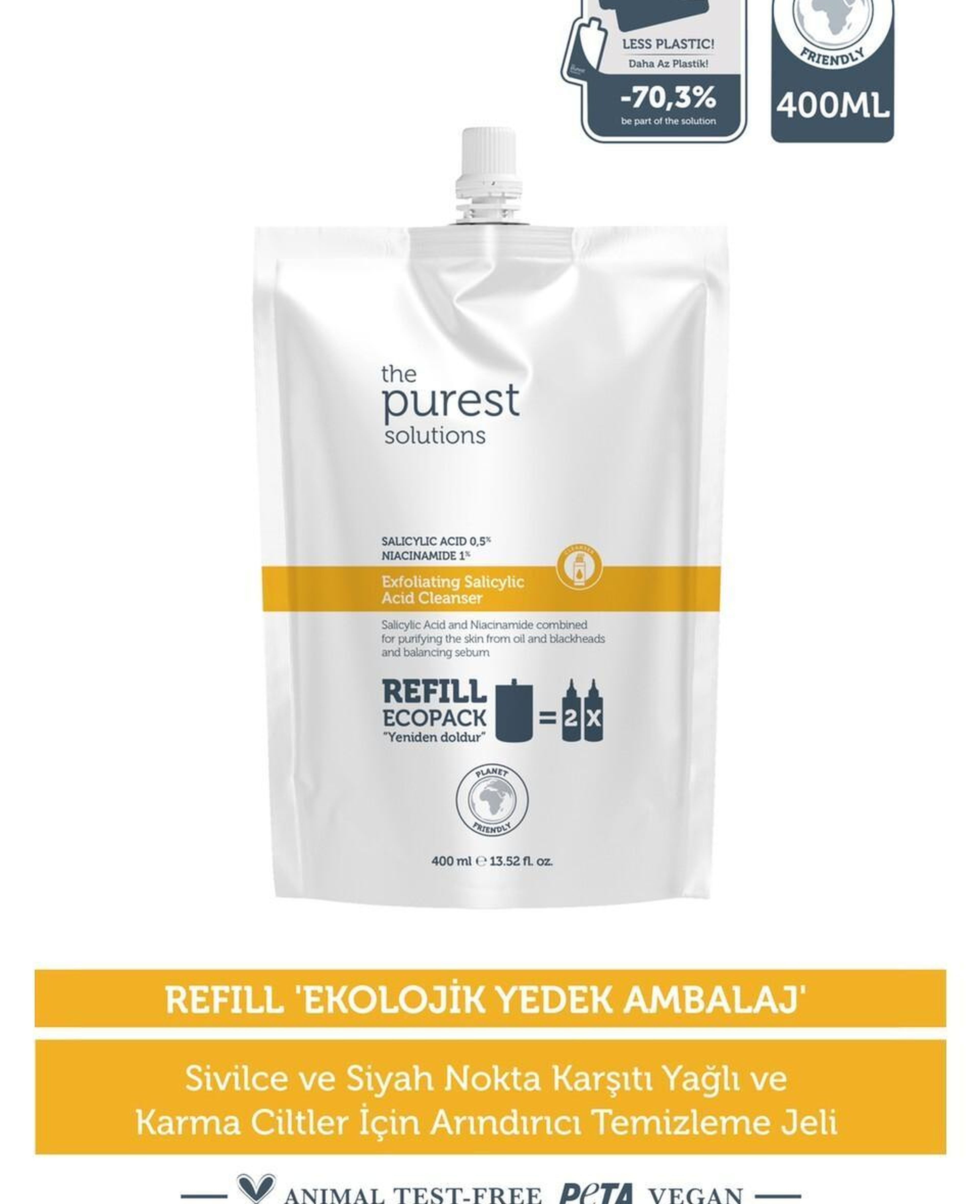 Sivilce & Siyah Nokta Karşıtı (Yağlı-Karma Ciltler) Temizleme Jeli Ekolojik Yedek Paket 400 ml