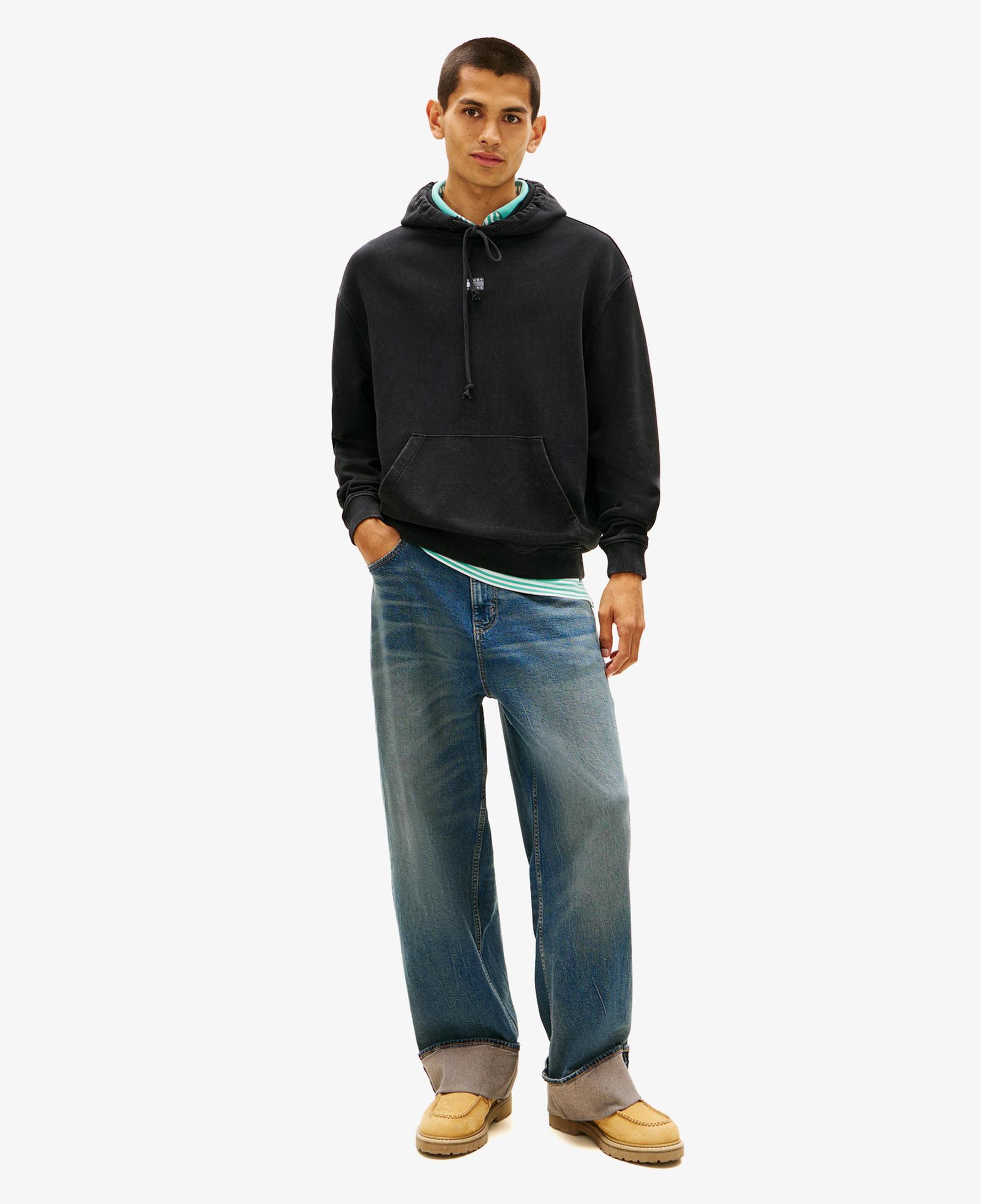 Tommy Hilfiger Relaxed Overdyed Flag Hood Erkek Siyah Sweatshirt