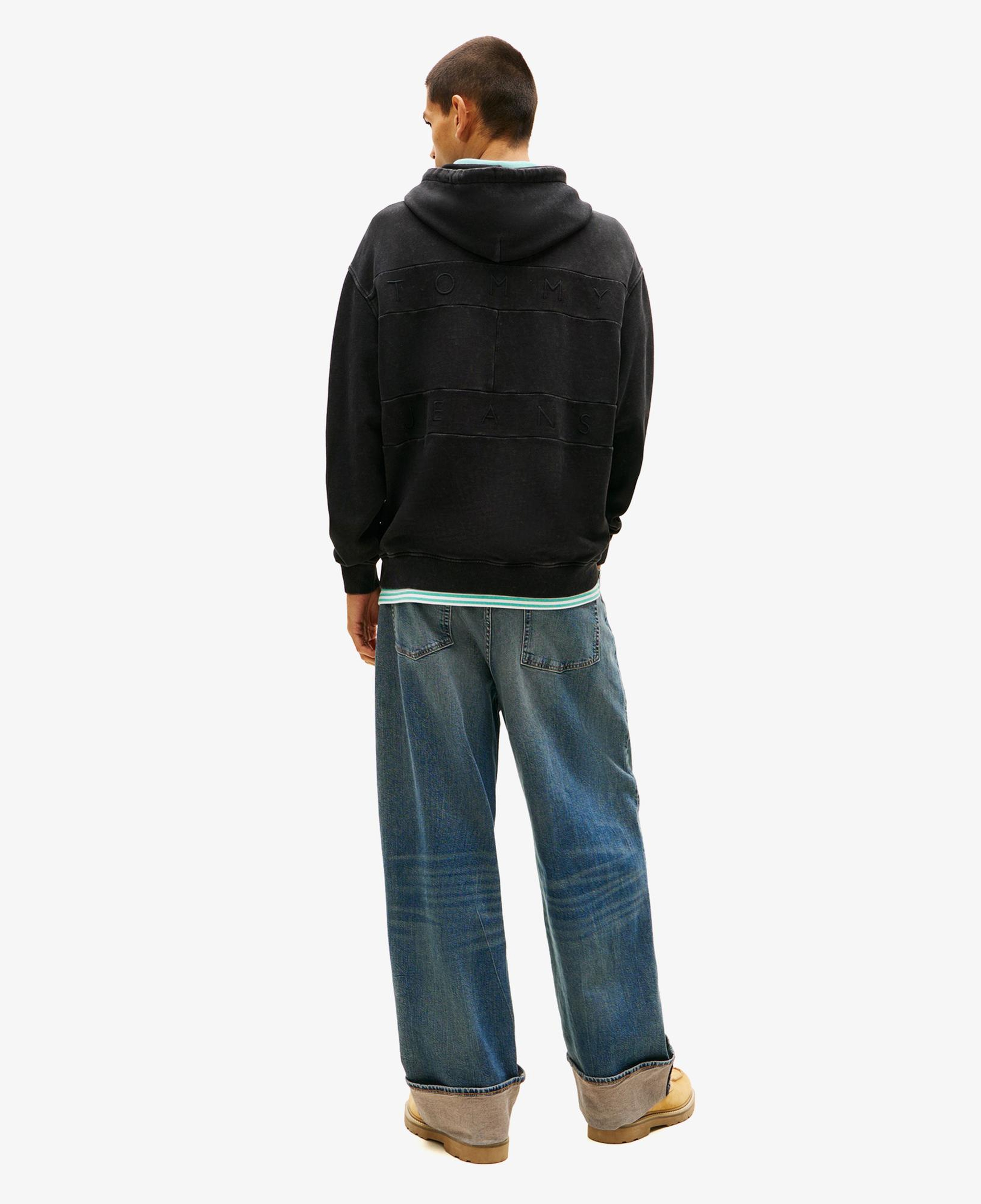 Tommy Hilfiger Relaxed Overdyed Flag Hood Erkek Siyah Sweatshirt