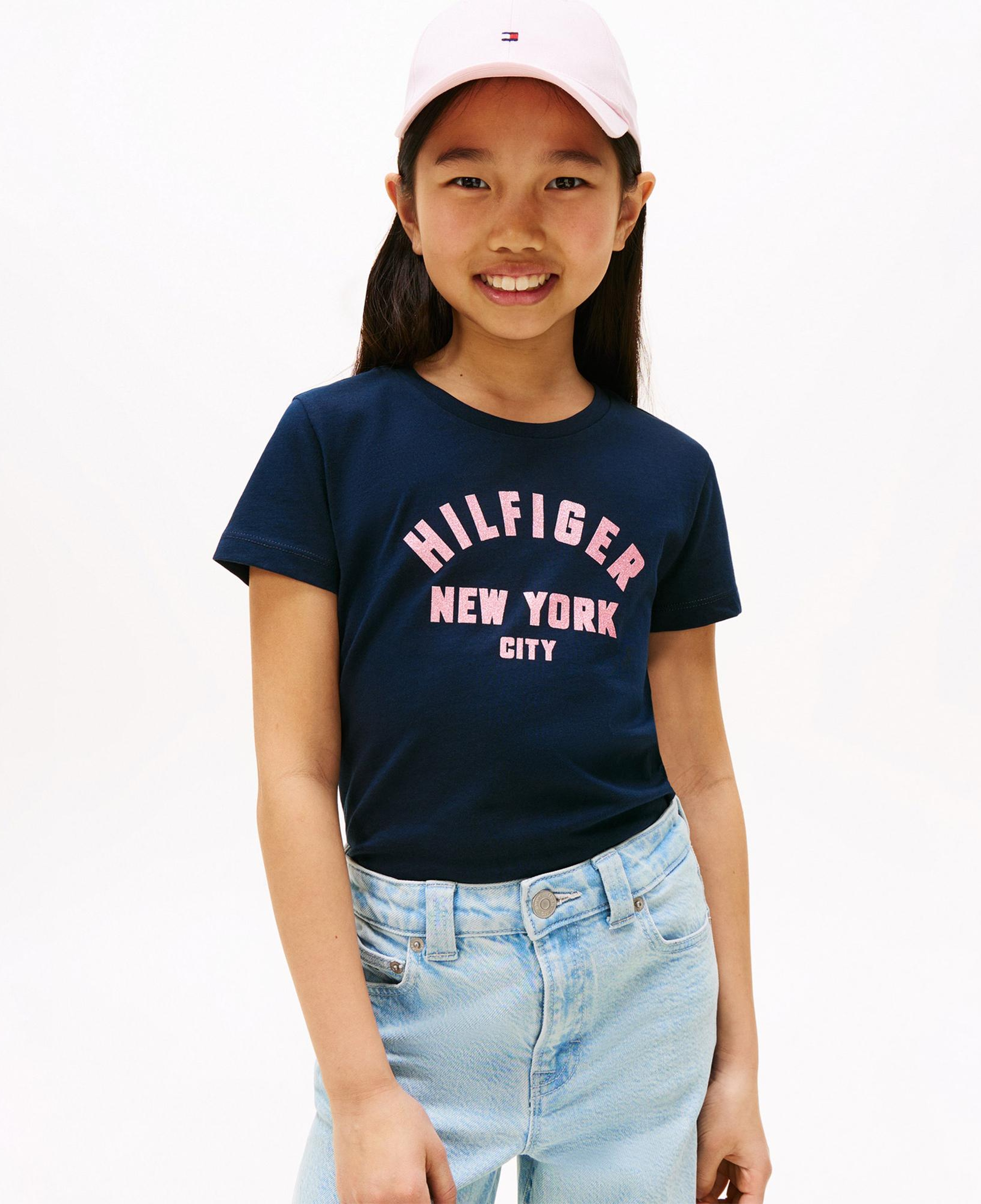 Tommy Hilfiger Glitter Curve NYC Logo Çocuk Lacivert T-Shirt