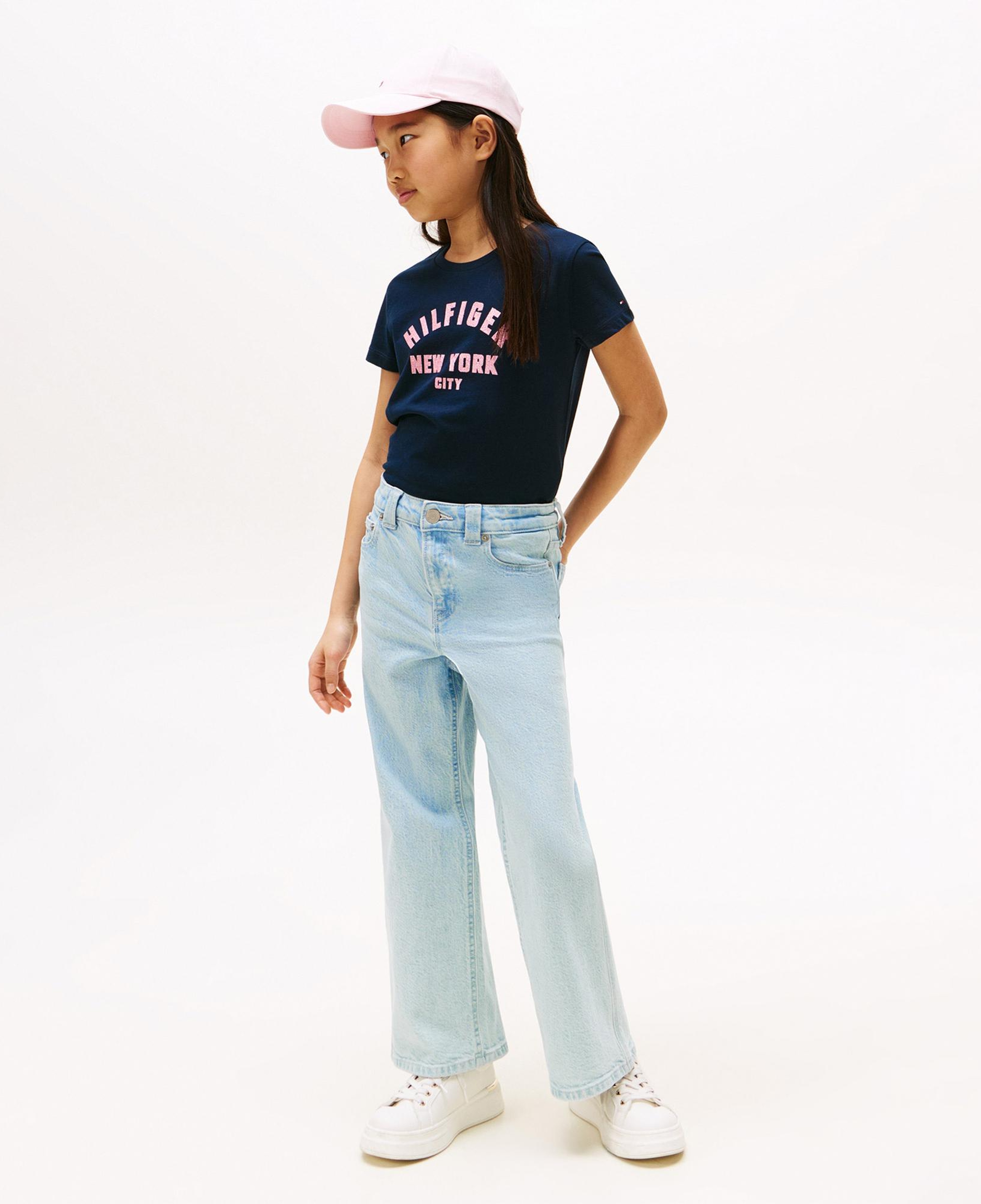 Tommy Hilfiger Glitter Curve NYC Logo Çocuk Lacivert T-Shirt