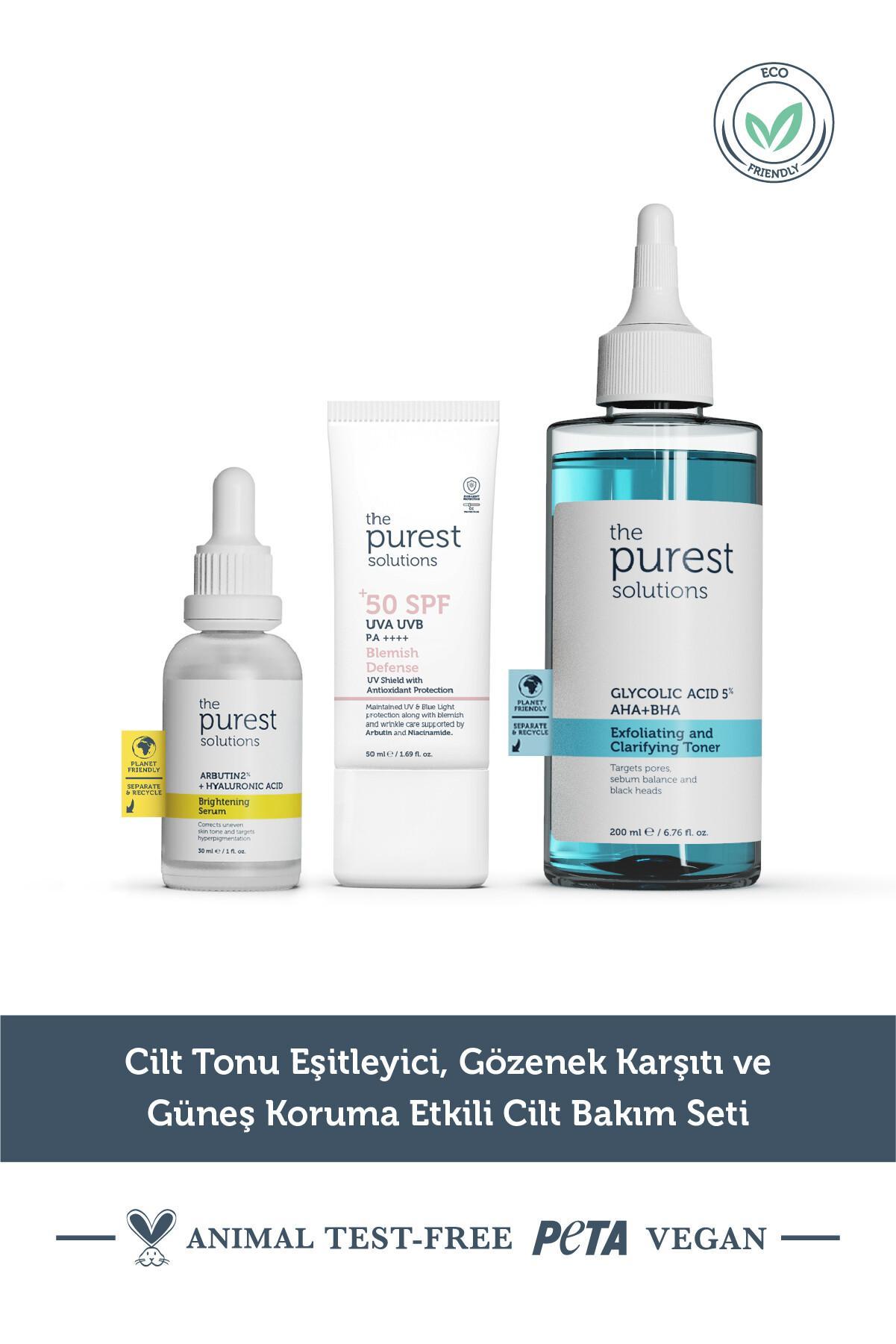 The Purest Solutions Cilt Tonu Eşitleyici, Gözenek Karşıtı ve Güneş Koruma Etkili Cilt Bakım Seti