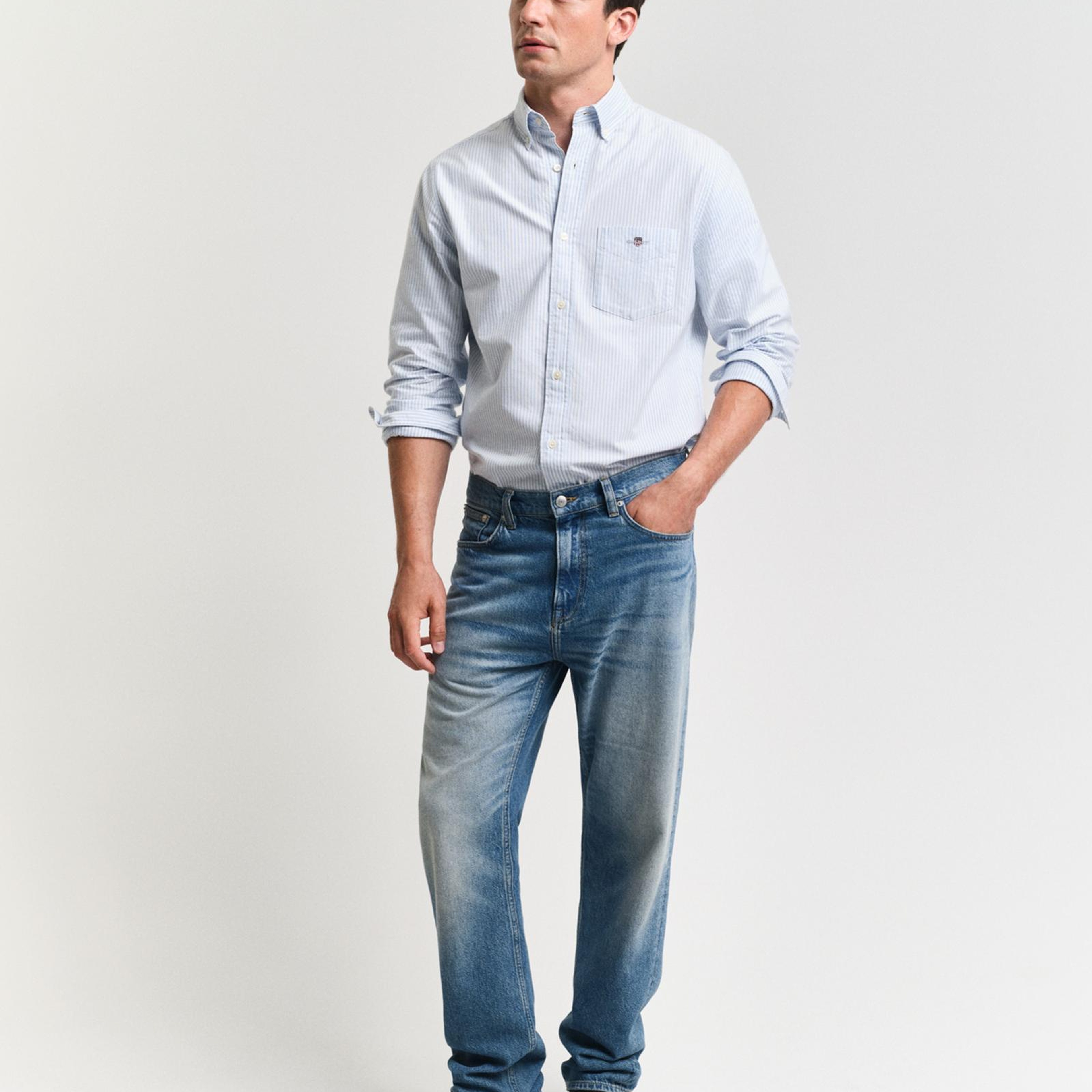 GANT Erkek Mavi Regular Fit Çizgili Logolu Gömlek