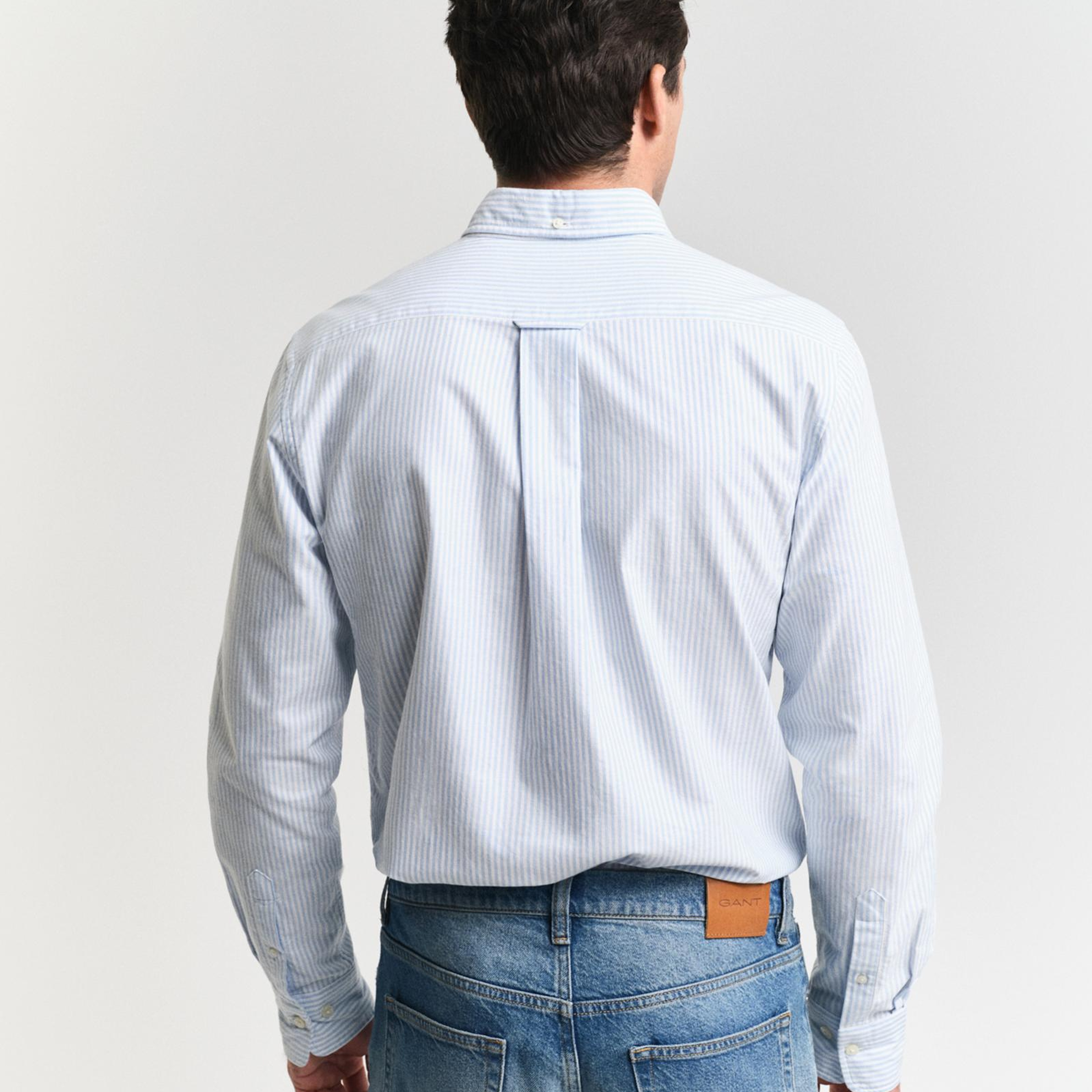 GANT Erkek Mavi Regular Fit Çizgili Logolu Gömlek