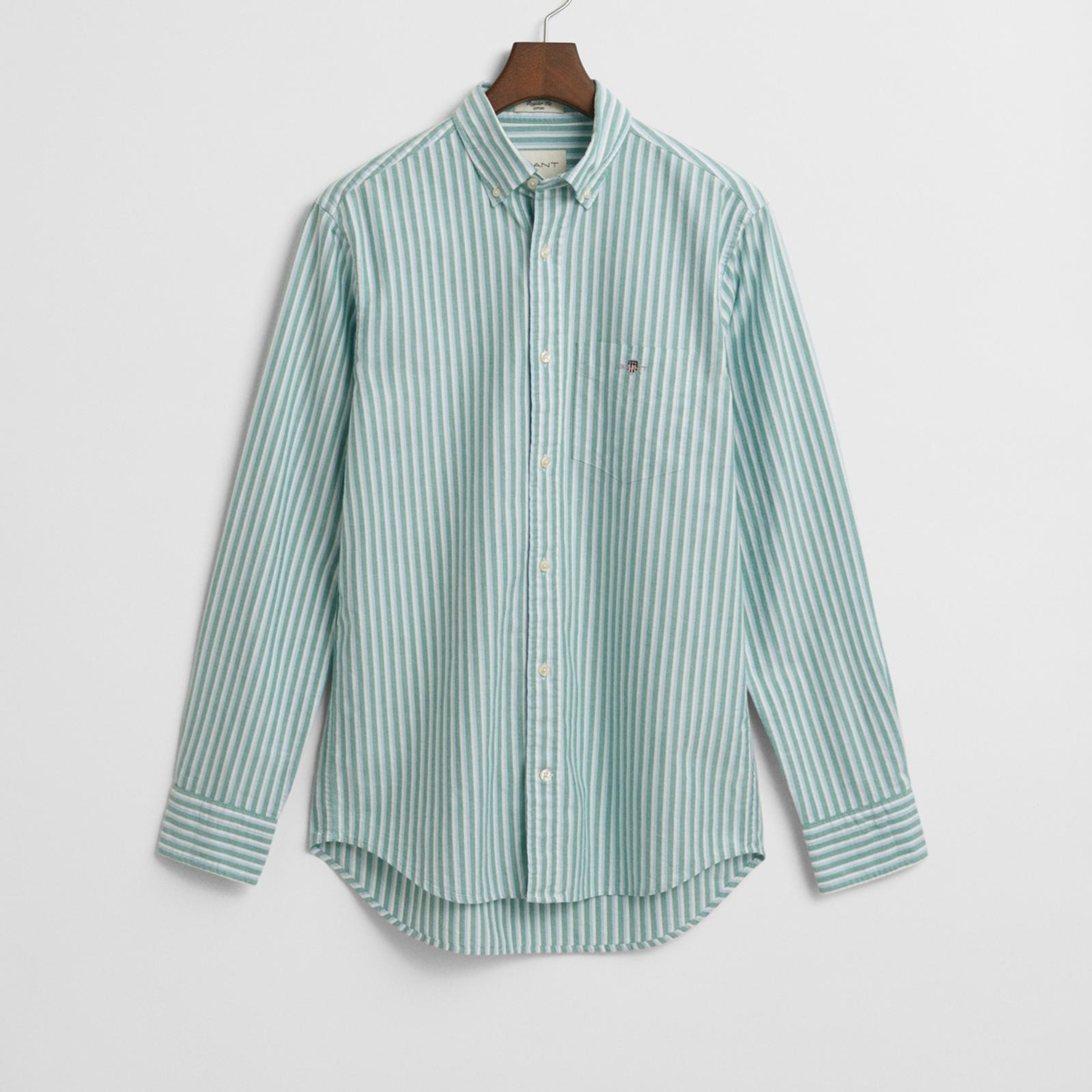 GANT Erkek Yeşil Regular Fit Çizgili Logolu Gömlek