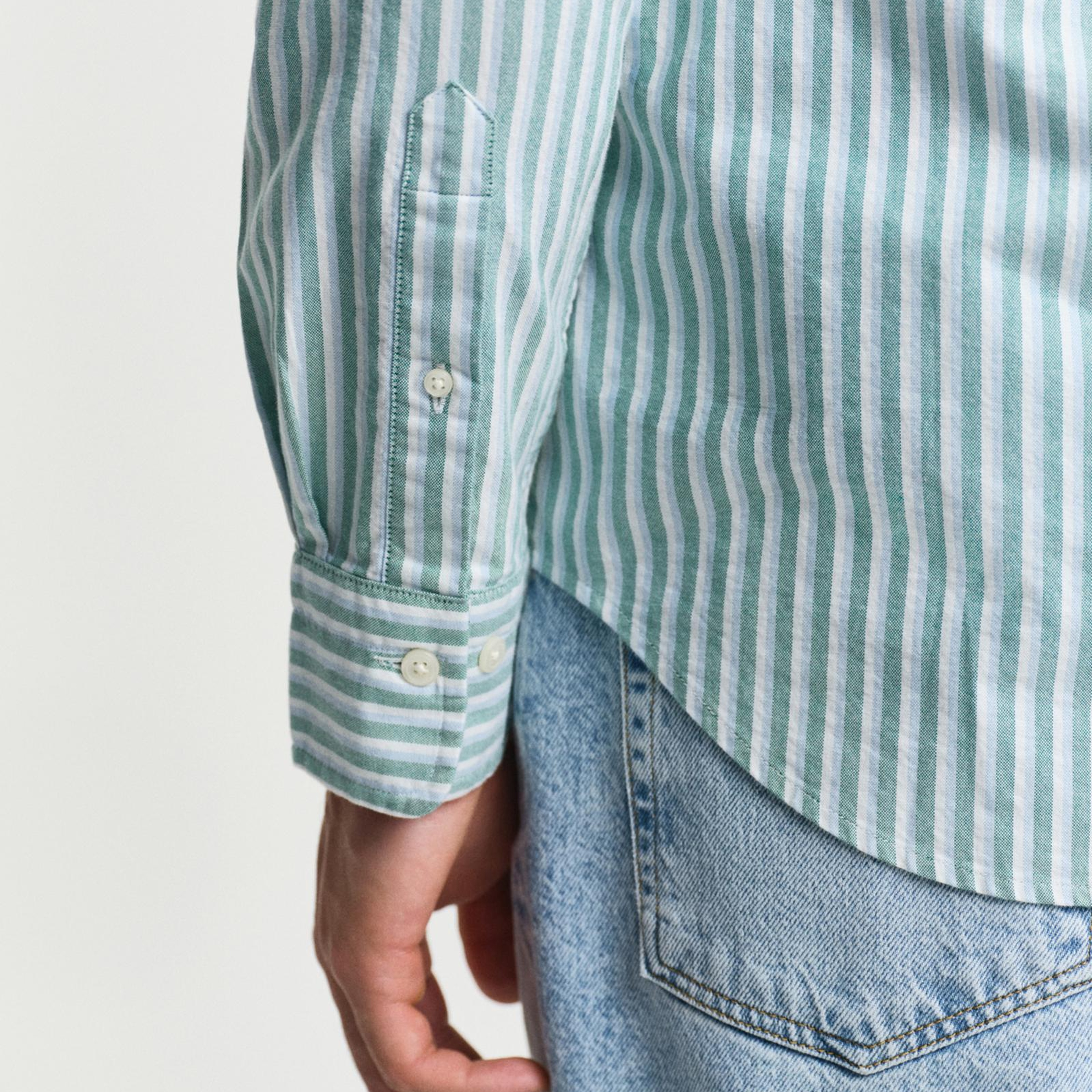 GANT Erkek Yeşil Regular Fit Çizgili Logolu Gömlek