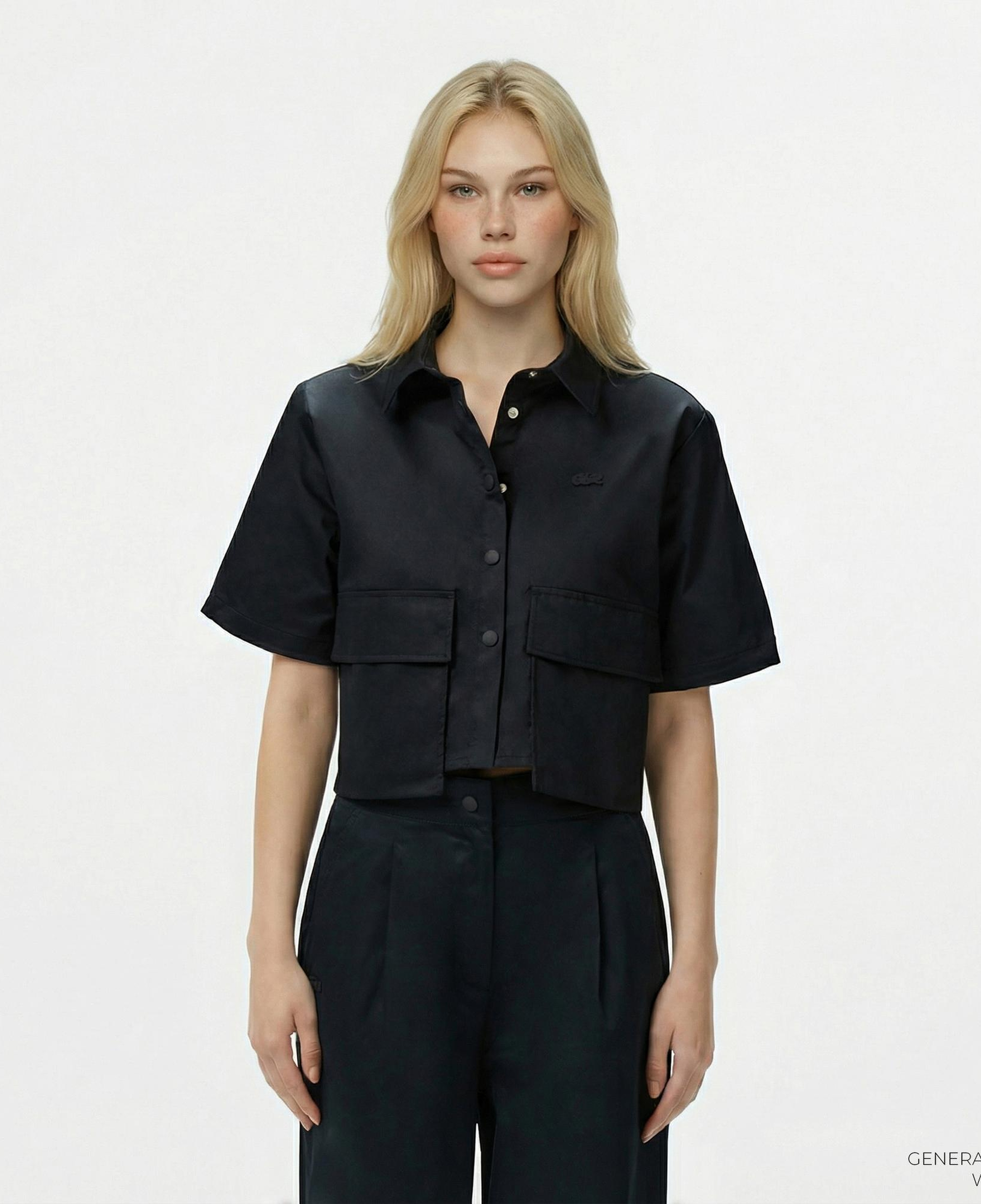 Lacoste Kadın Regular Fit Yarım Kollu Siyah Gömlek