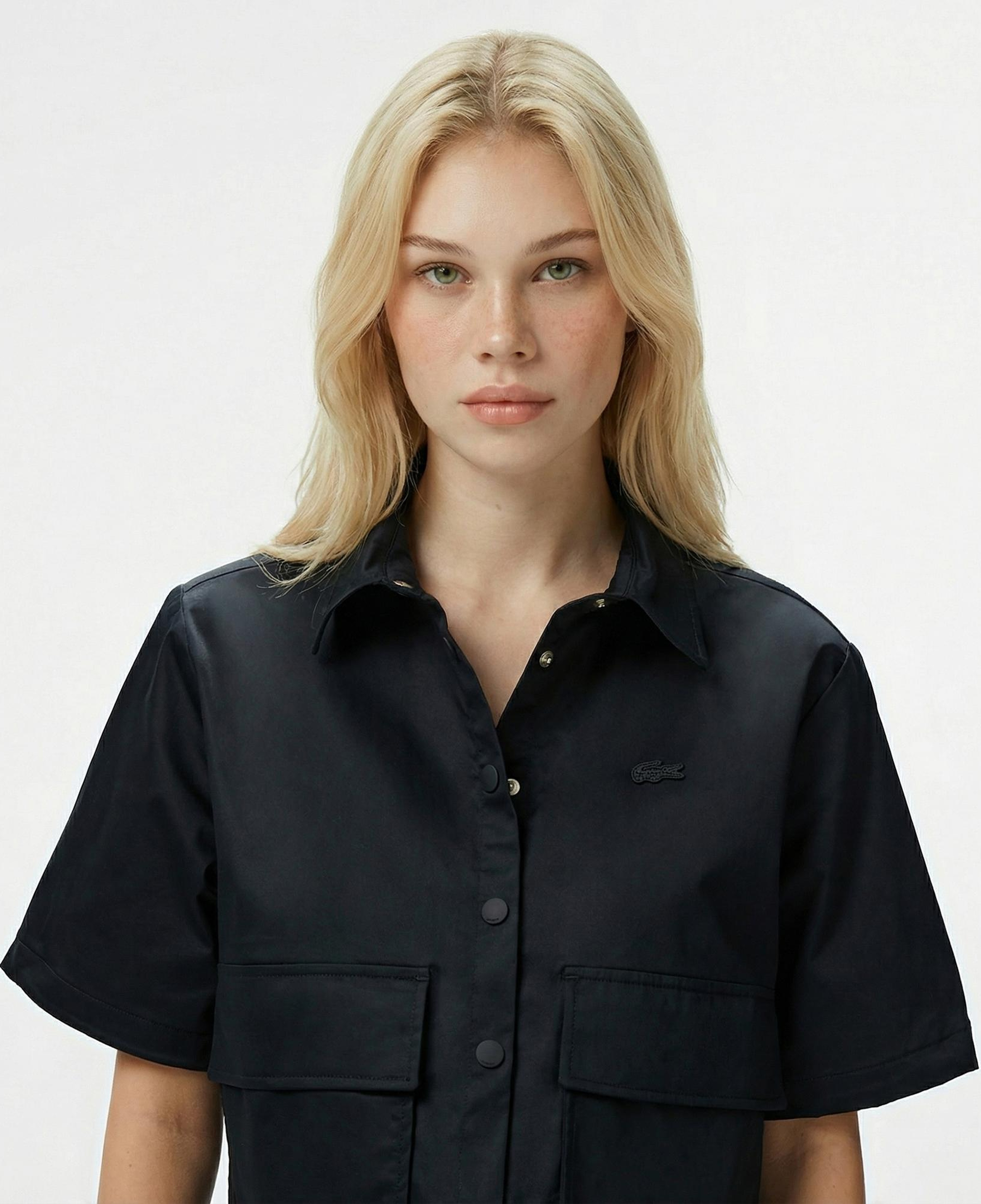 Lacoste Kadın Regular Fit Yarım Kollu Siyah Gömlek