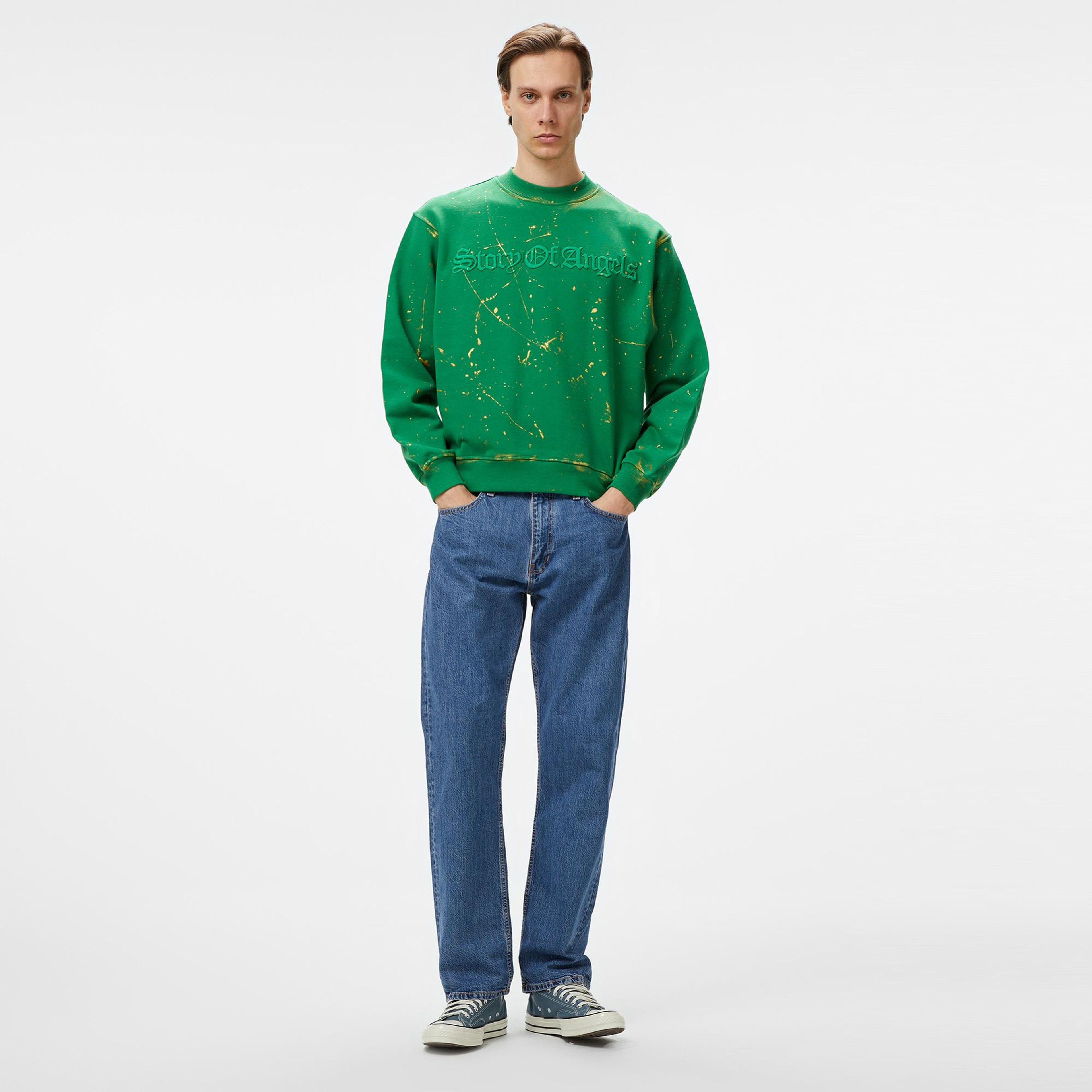 Story Of Angels Soa Gold Angel Hand-Dye  Erkek Yeşil Sweatshirt