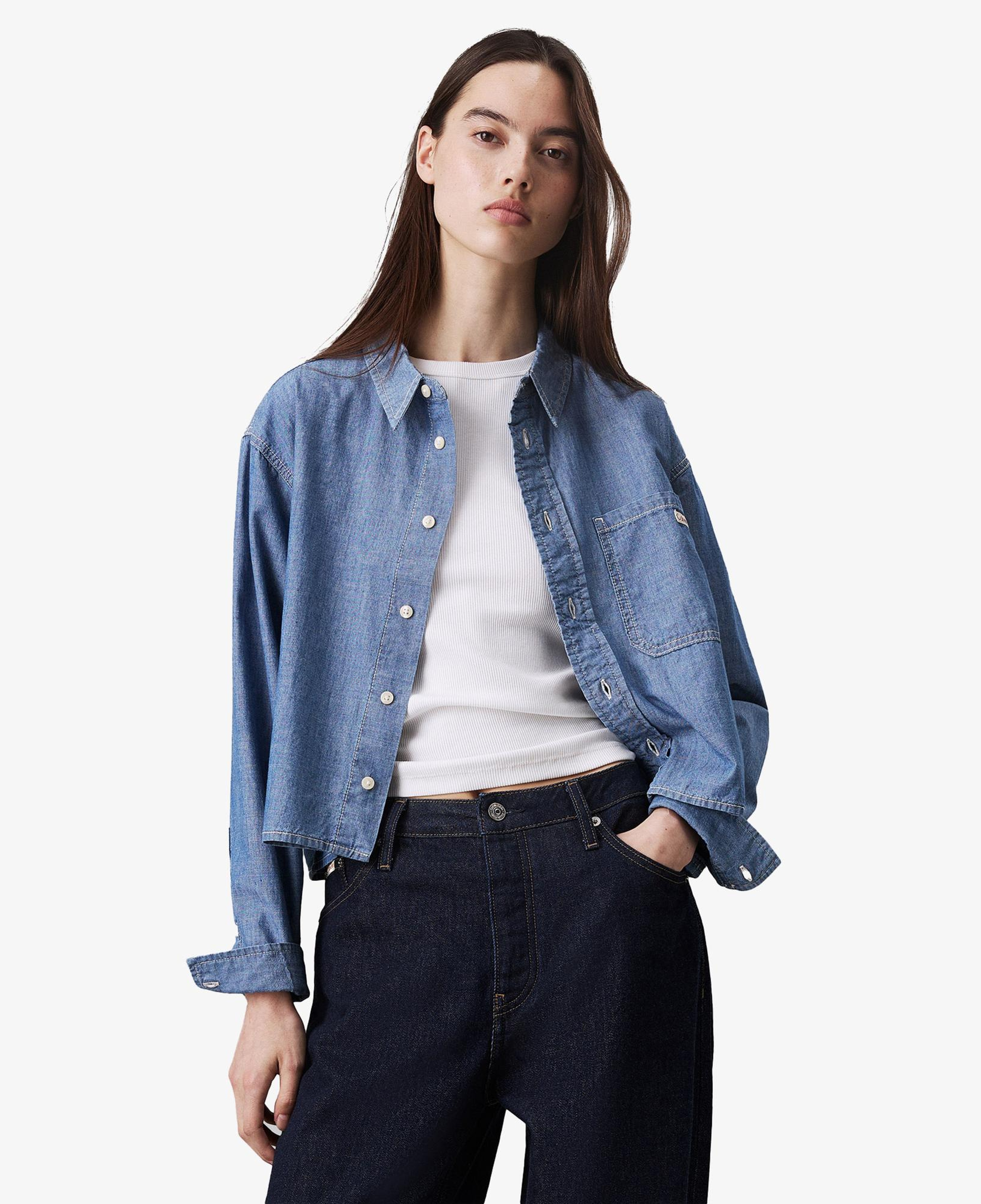 Calvin Klein Cropped Dad Denim Kadın Mavi Gömlek