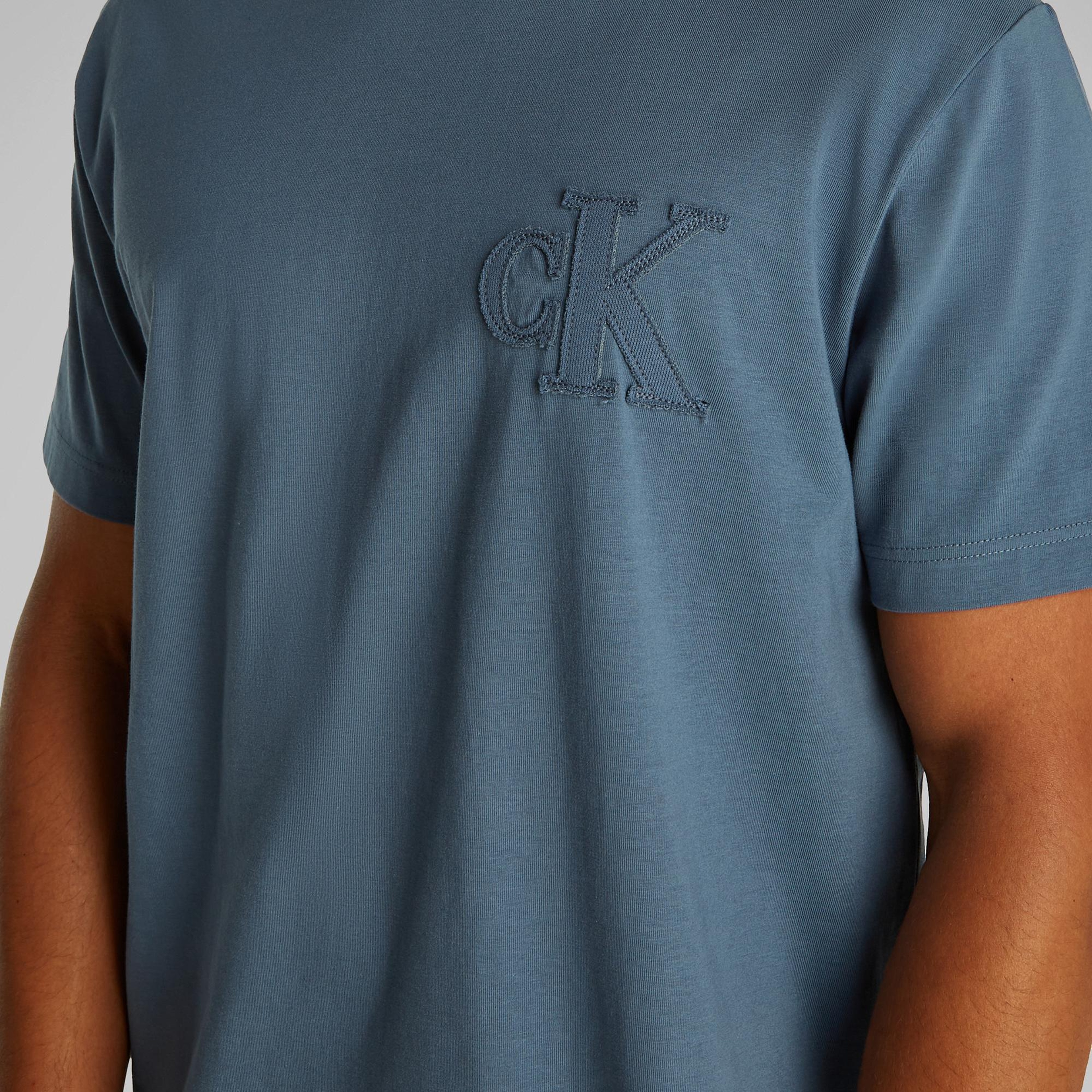 Calvin Klein Applique Erkek Mavi T-Shirt