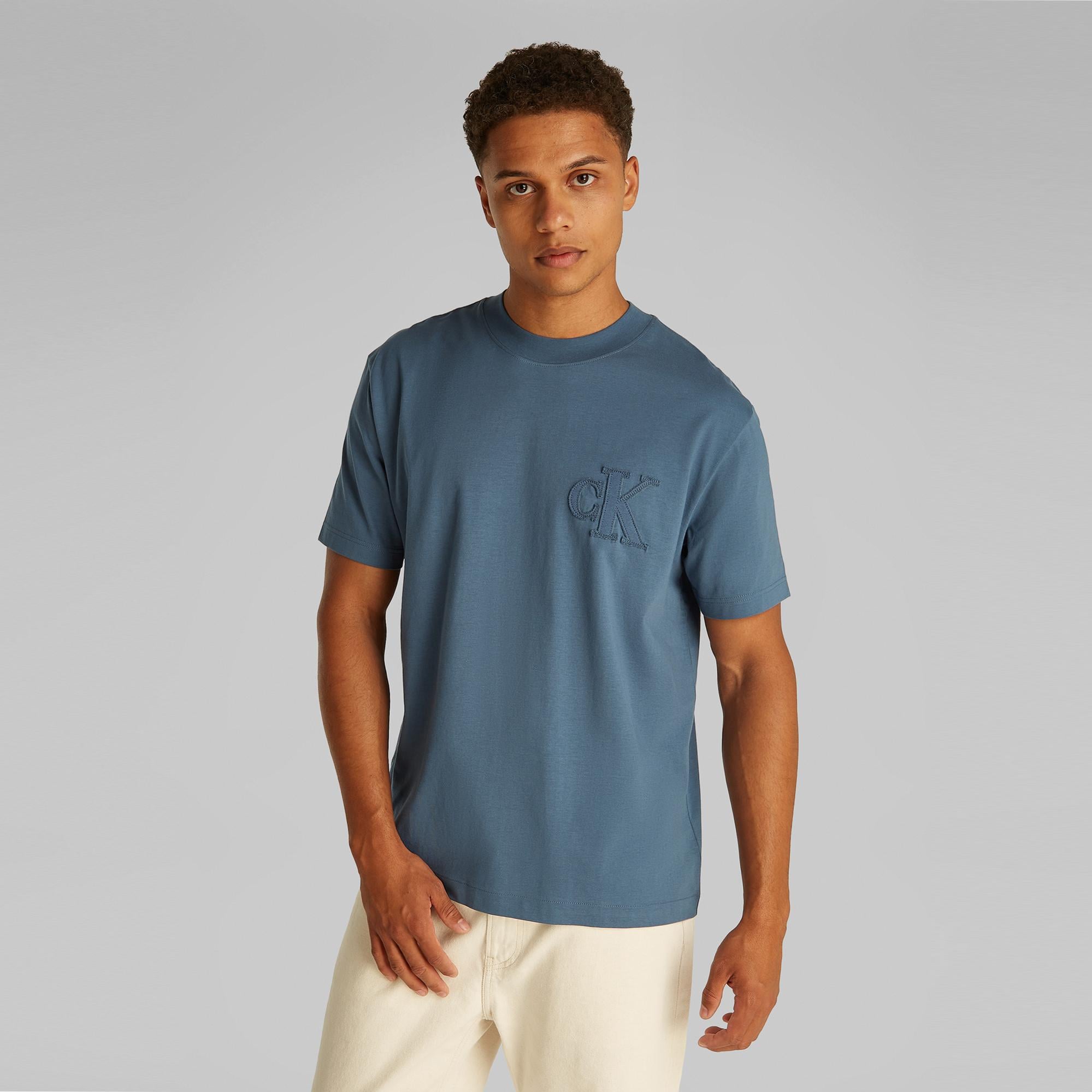 Calvin Klein Applique Erkek Mavi T-Shirt