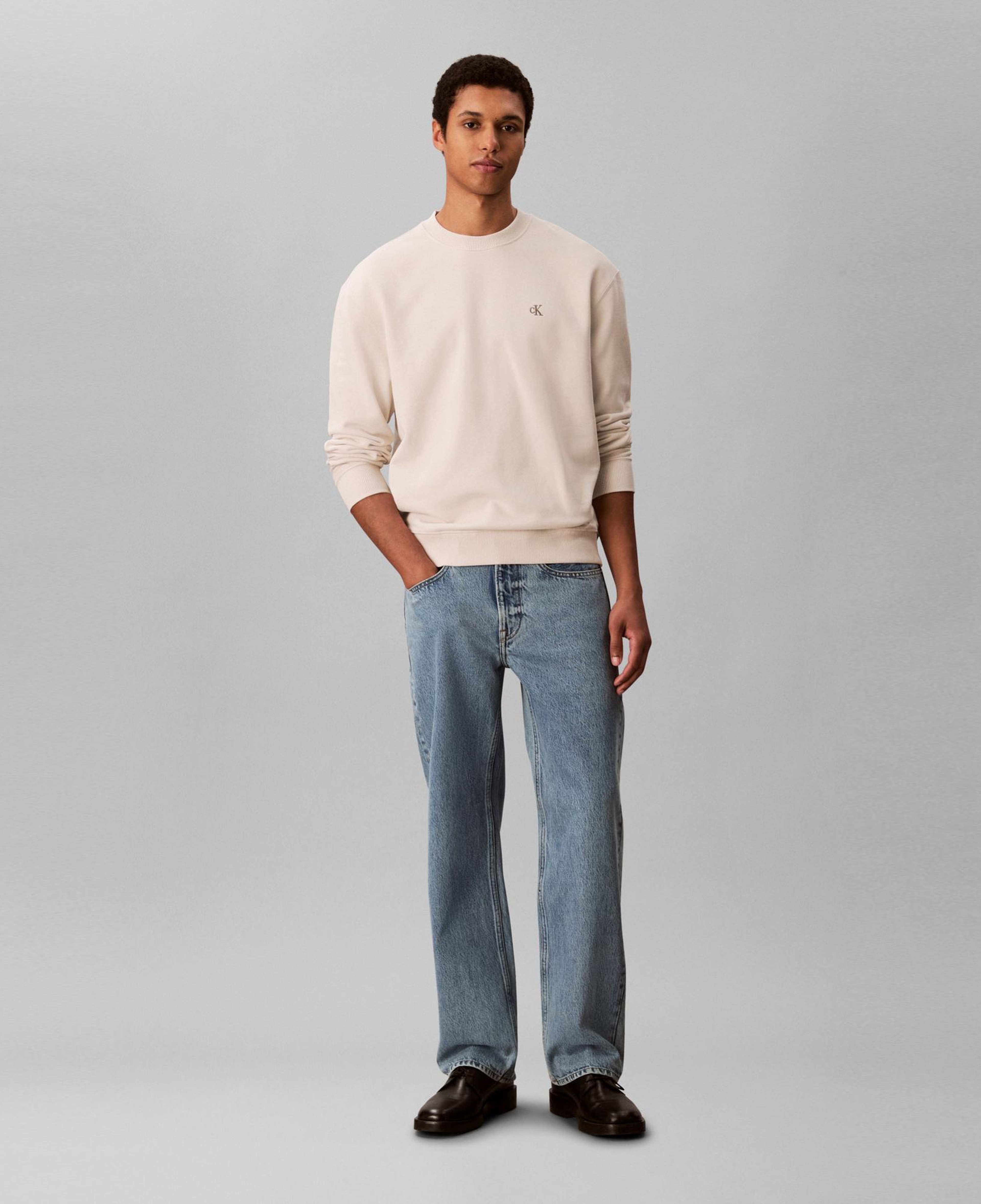 Calvin Klein Terry Monogram Erkek Beyaz Sweatshirt