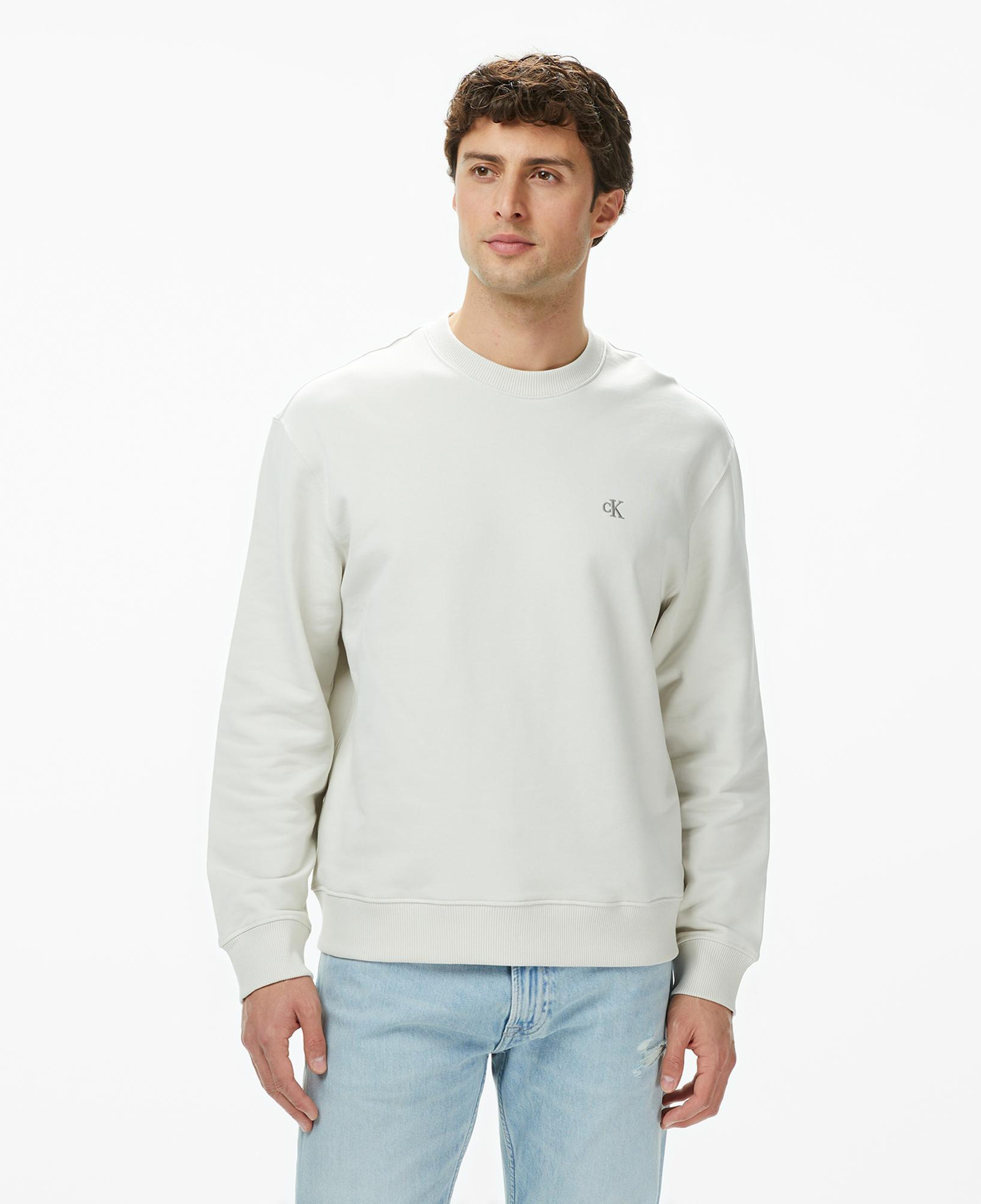 Calvin Klein Terry Monogram Erkek Beyaz Sweatshirt