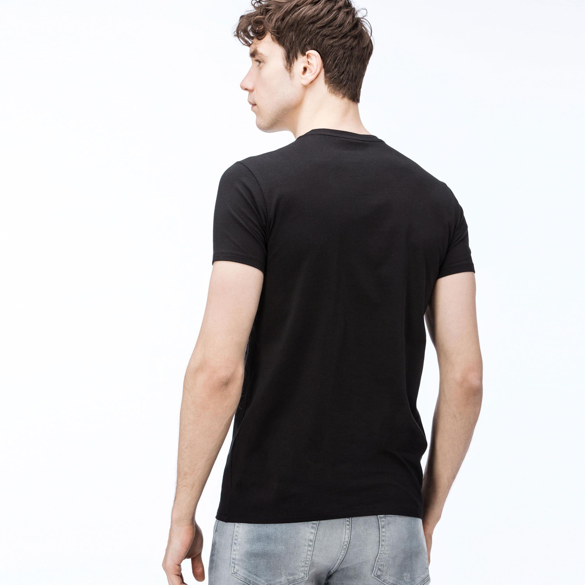 Erkek Slim Fit V Yaka Siyah T-Shirt