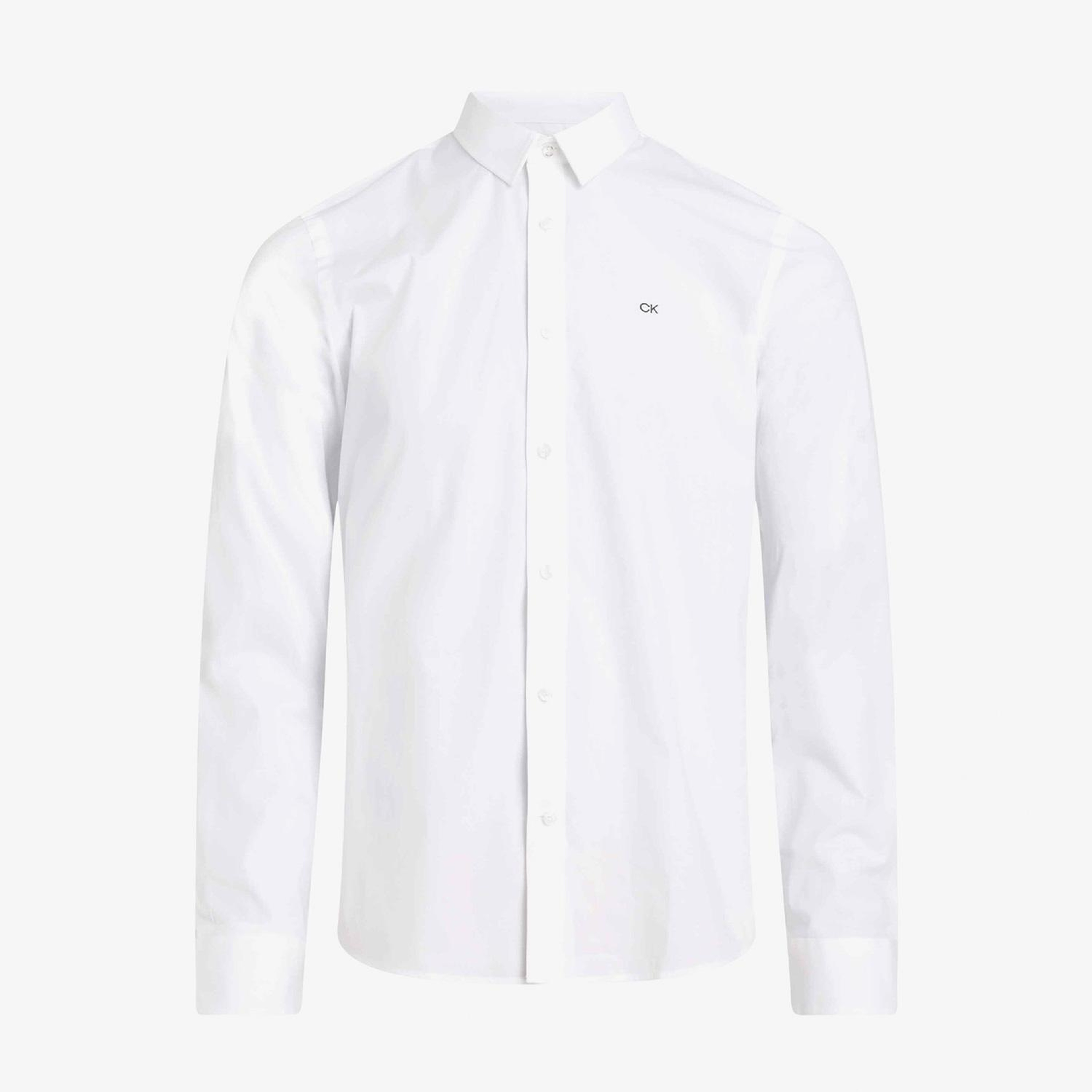 Calvin Klein Stretch Poplin Slim Erkek Beyaz Gömlek