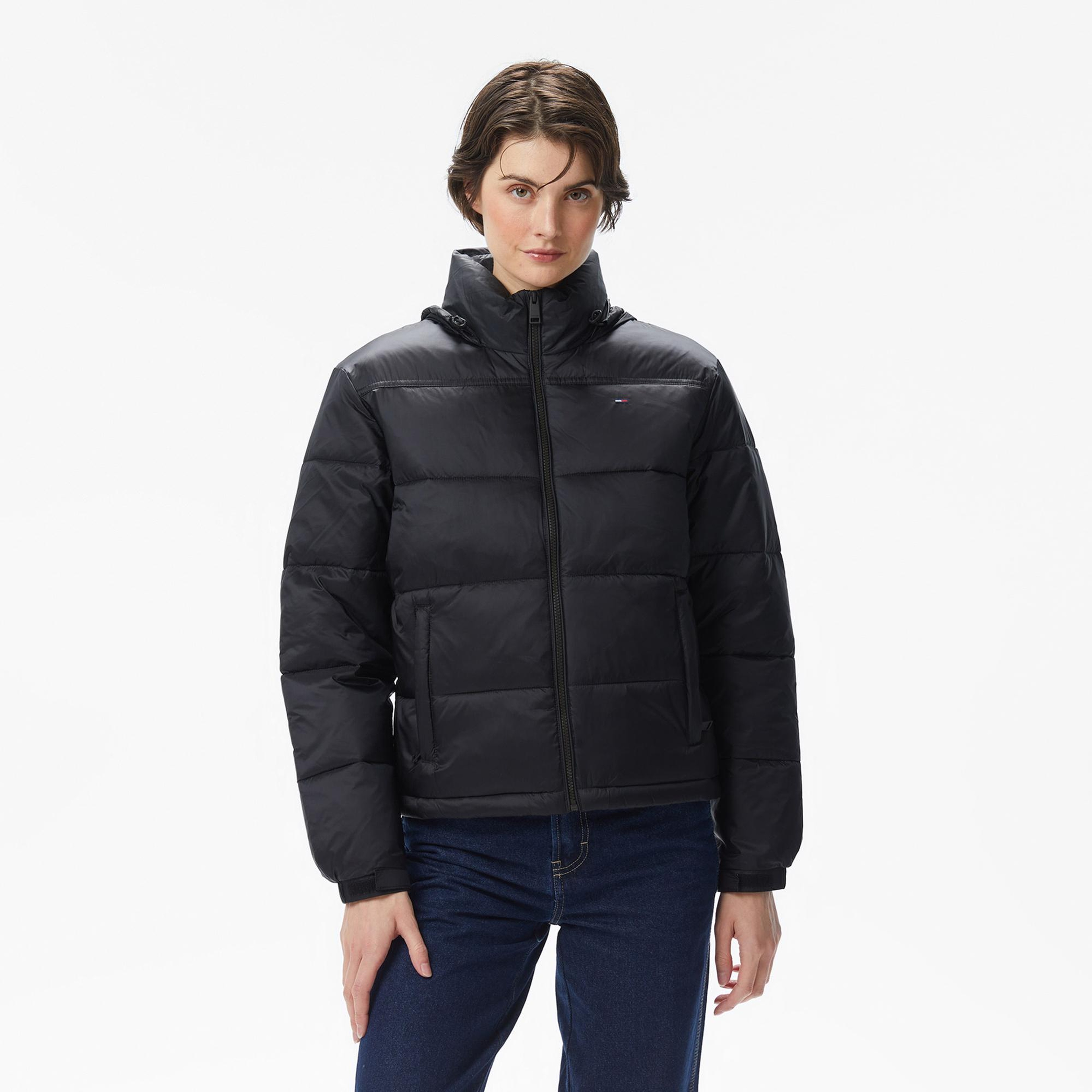 Tommy Jeans Hood Essentials Kadın Puffer Siyah Mont