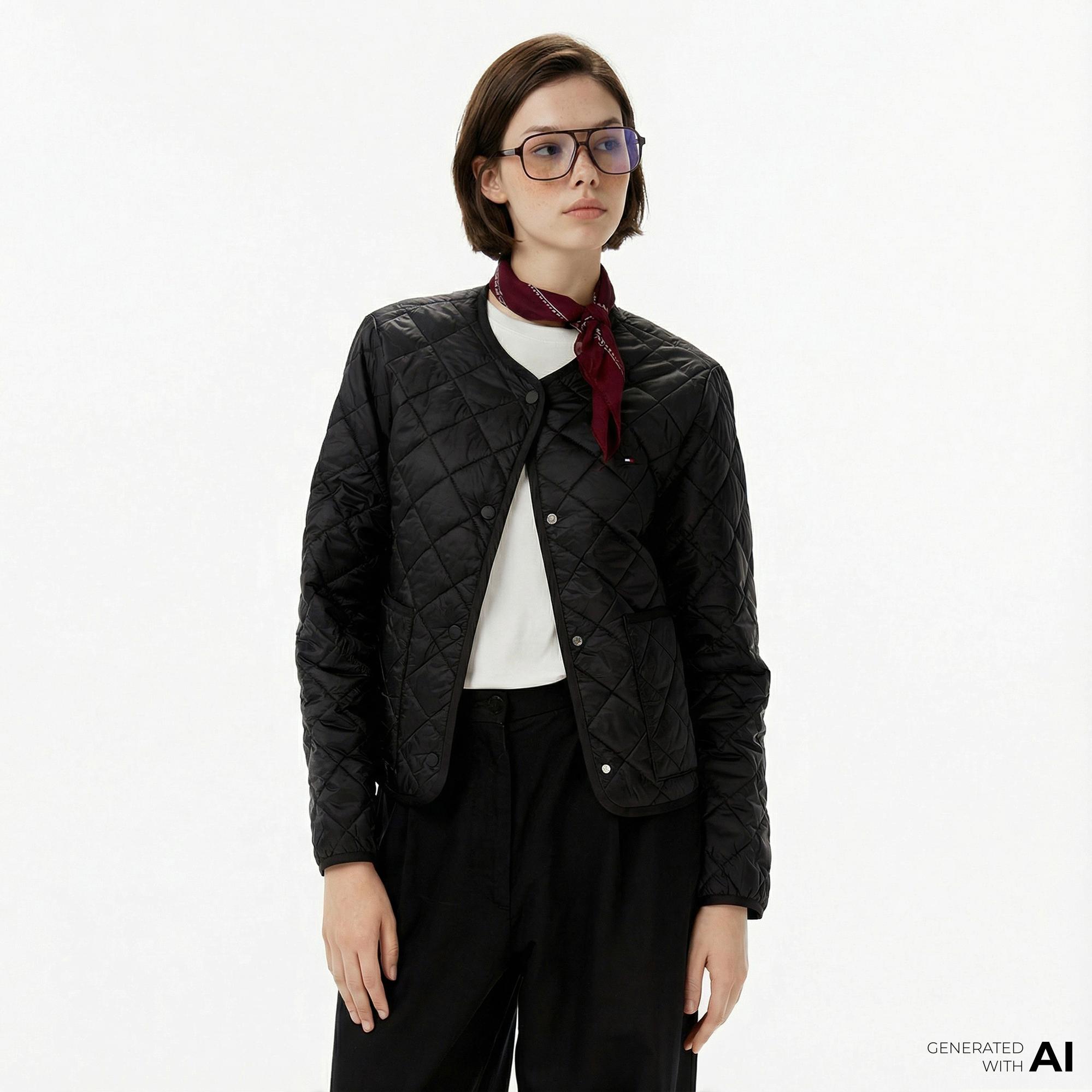 Tommy Hilfiger Padded Regular Quilted Kadın Puffer Siyah Ceket