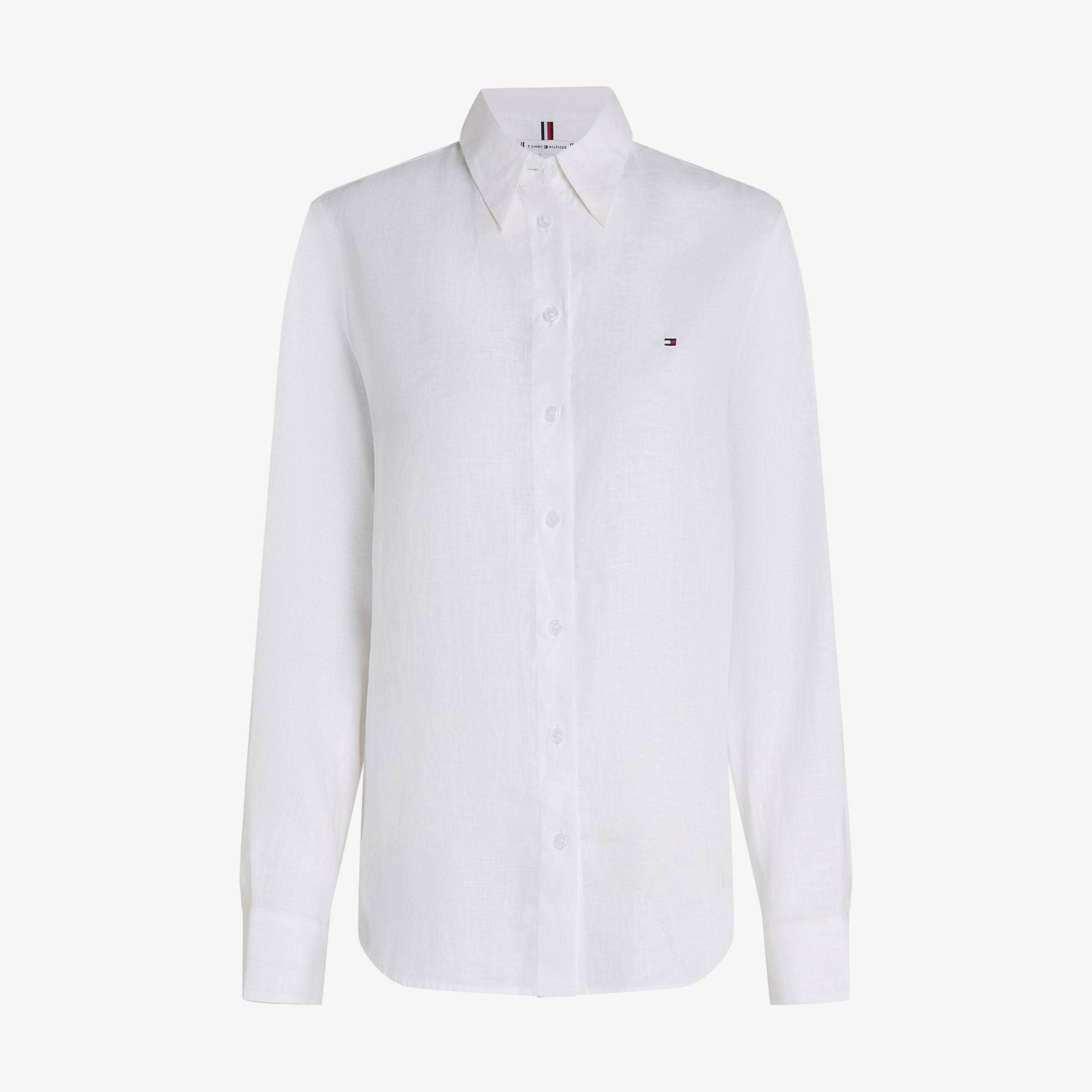 Tommy Hilfiger Essential Linen Kadın Beyaz Gömlek