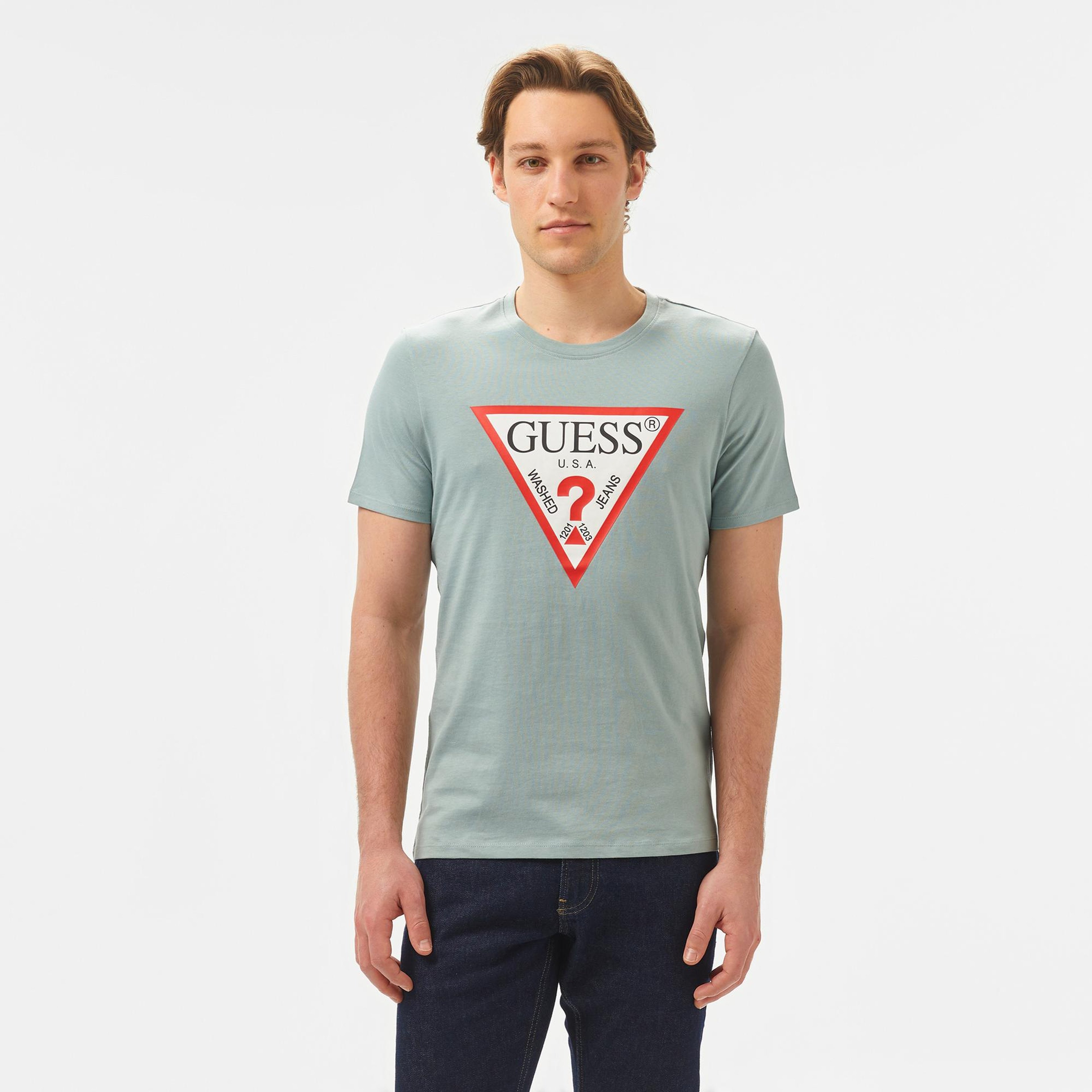 Guess Original Logo Mid Organic Stream Jersey Erkek Gri T-Shirt