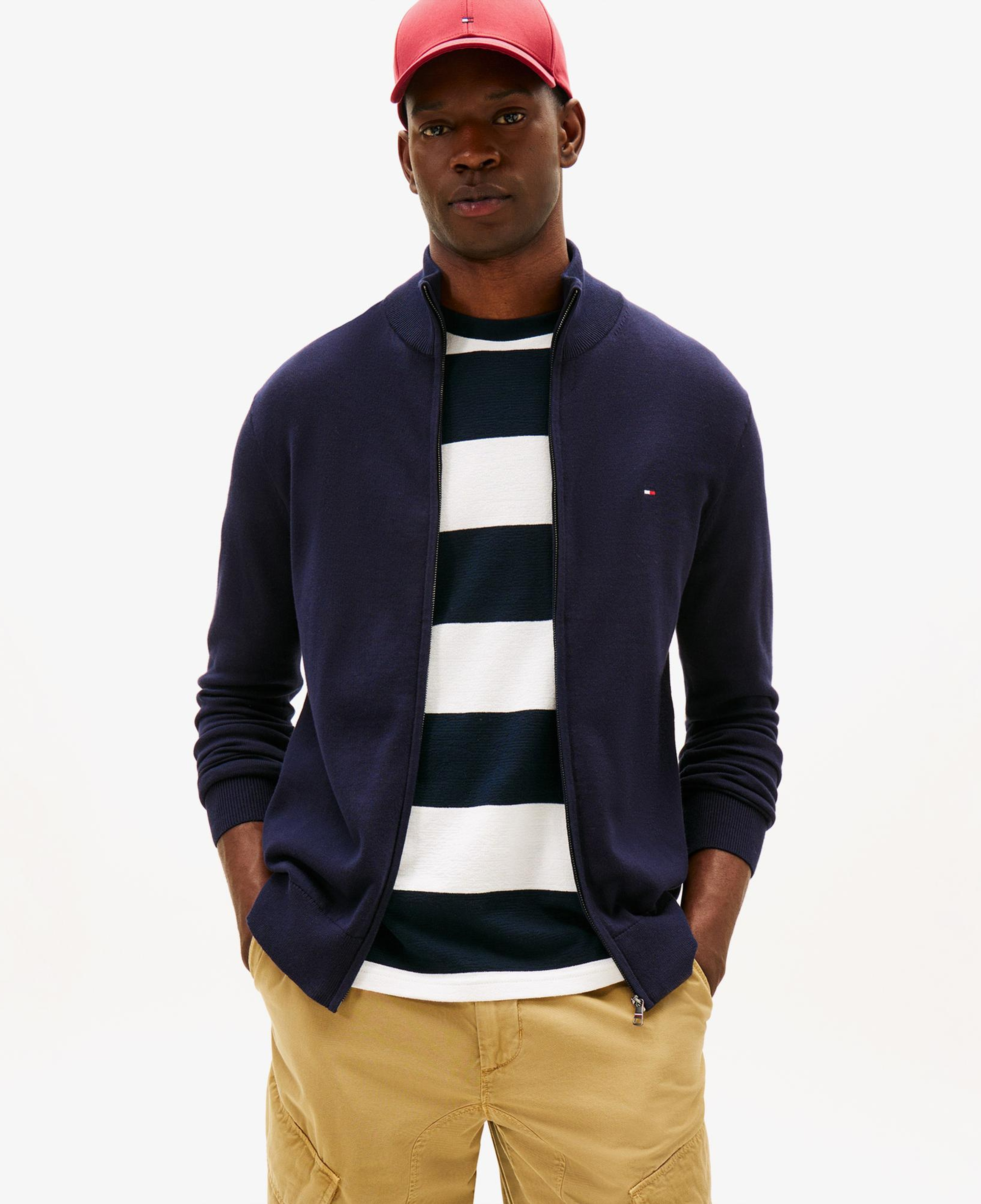 Tommy Hilfiger Essential Cotton Zip Erkek Lacivert Triko Hırka