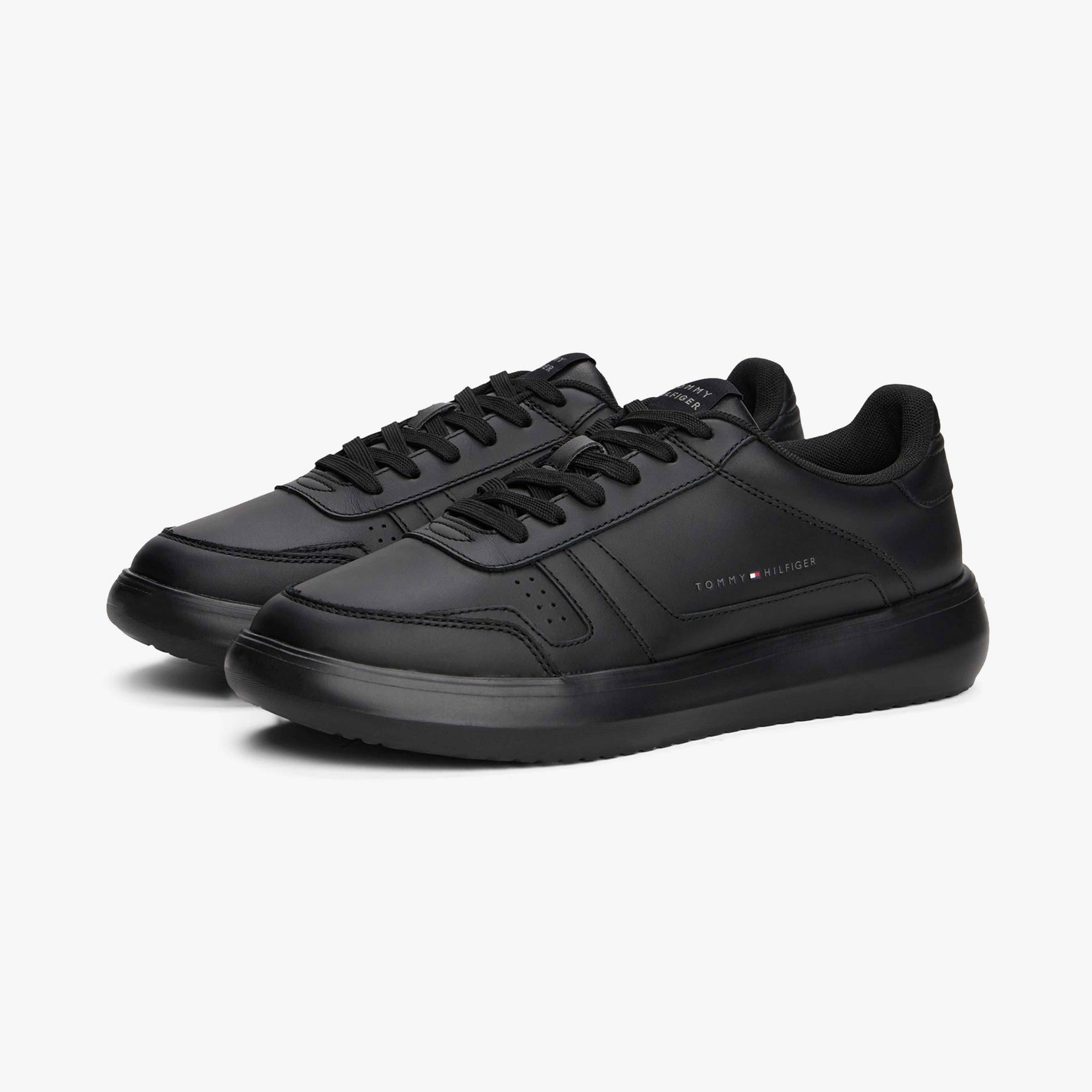Tommy Hilfiger Modern Lightcup Leather Erkek Siyah Sneaker