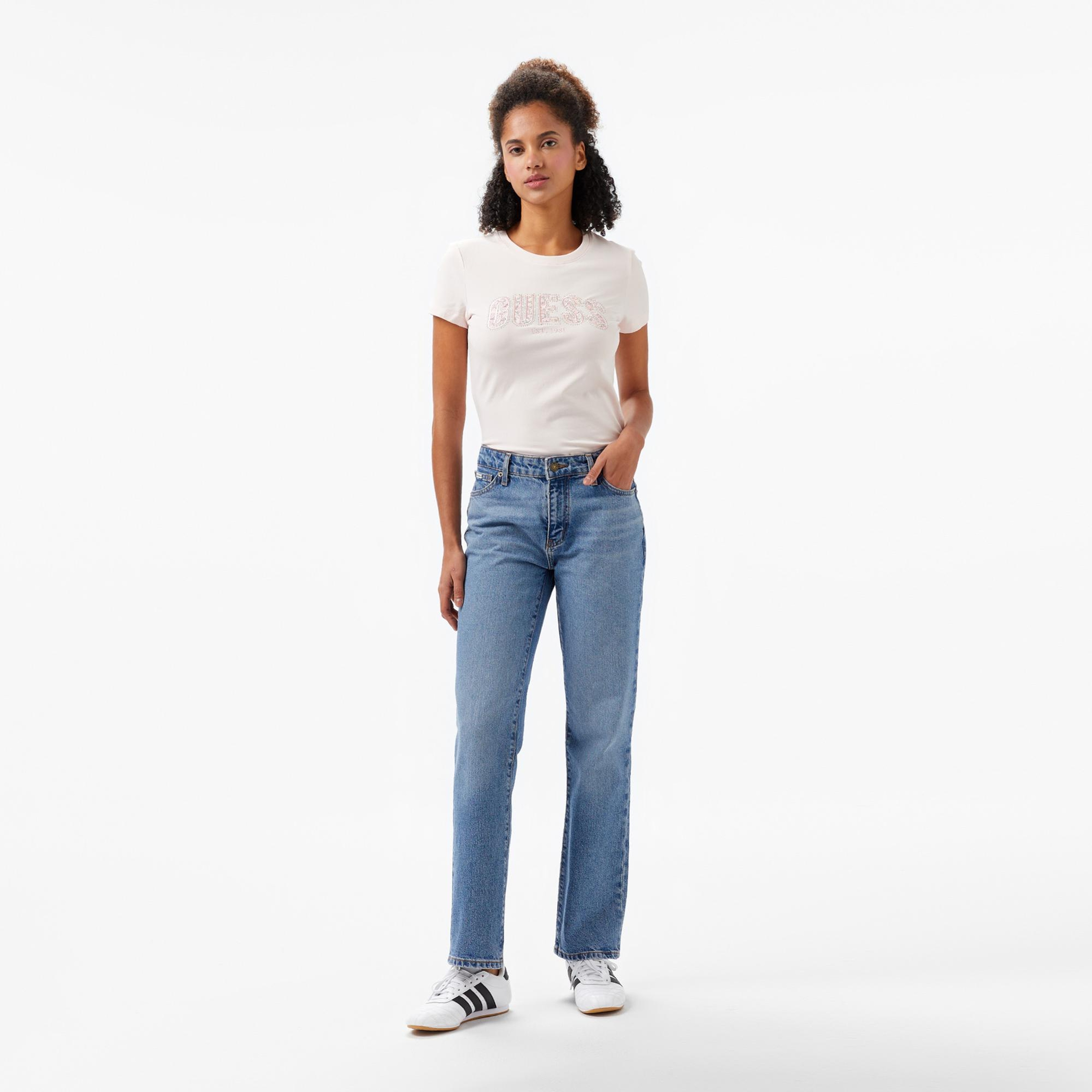 Guess Logo Kadın Beyaz T-Shirt