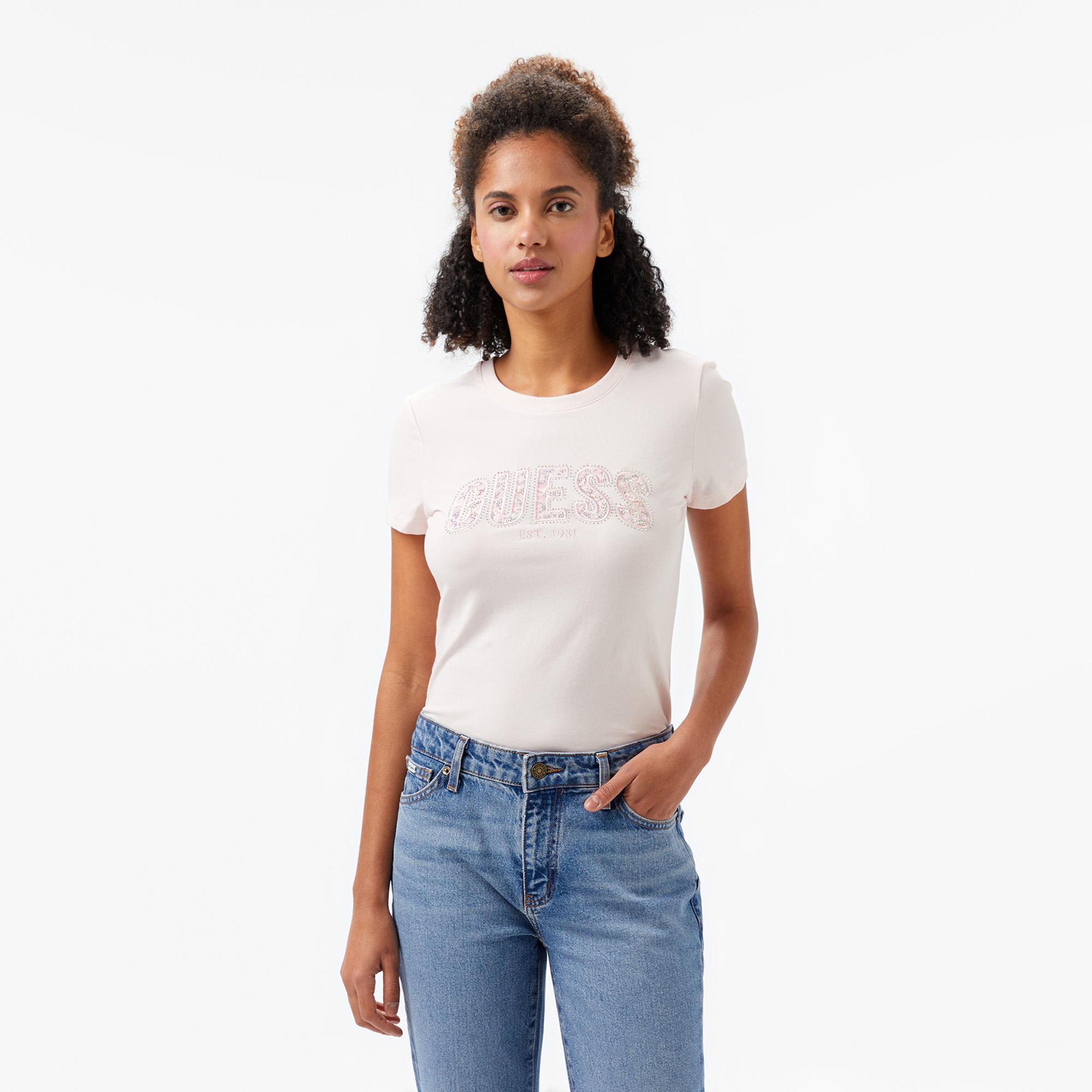 Guess Logo Kadın Beyaz T-Shirt