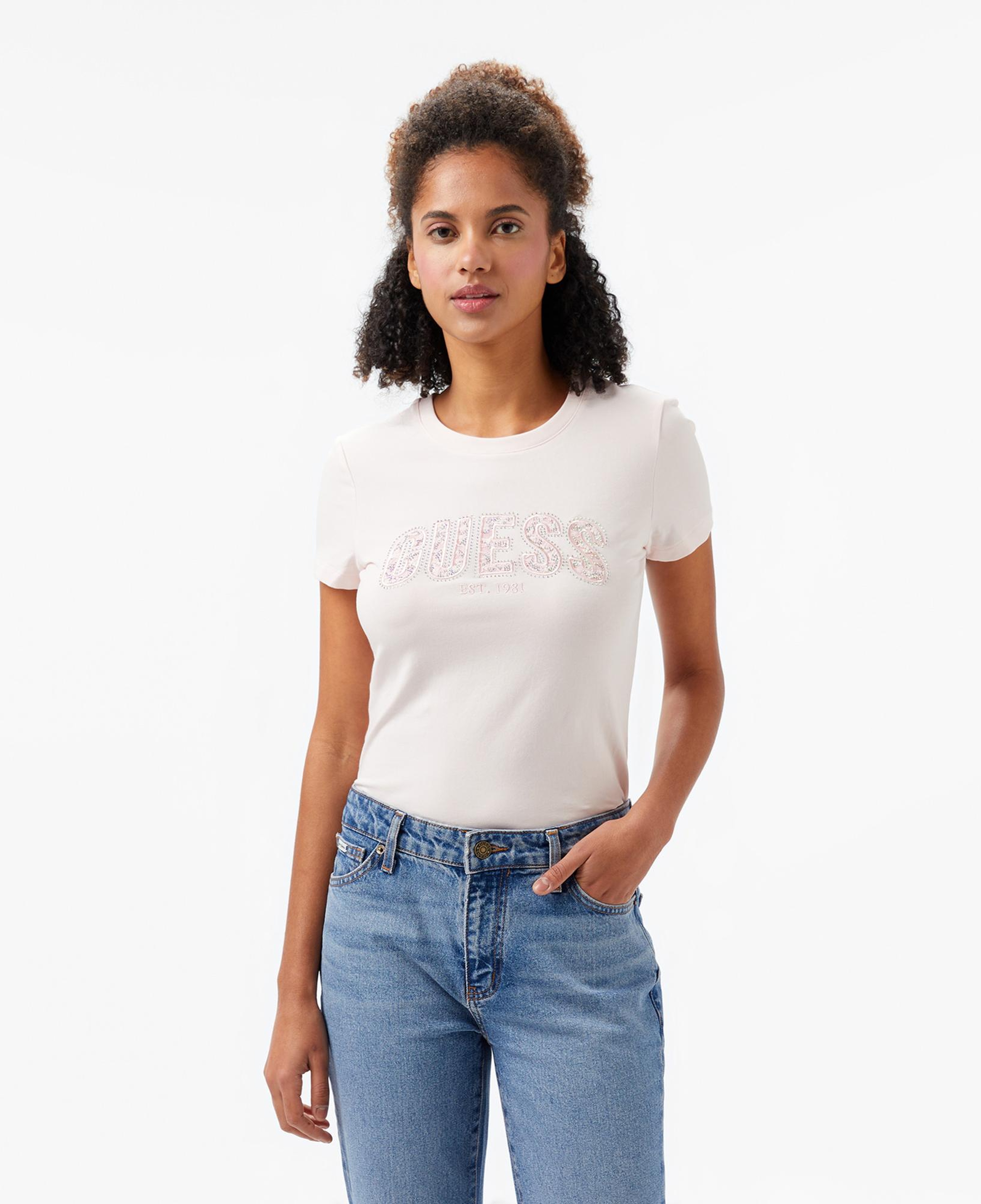 Guess Logo Kadın Beyaz T-Shirt
