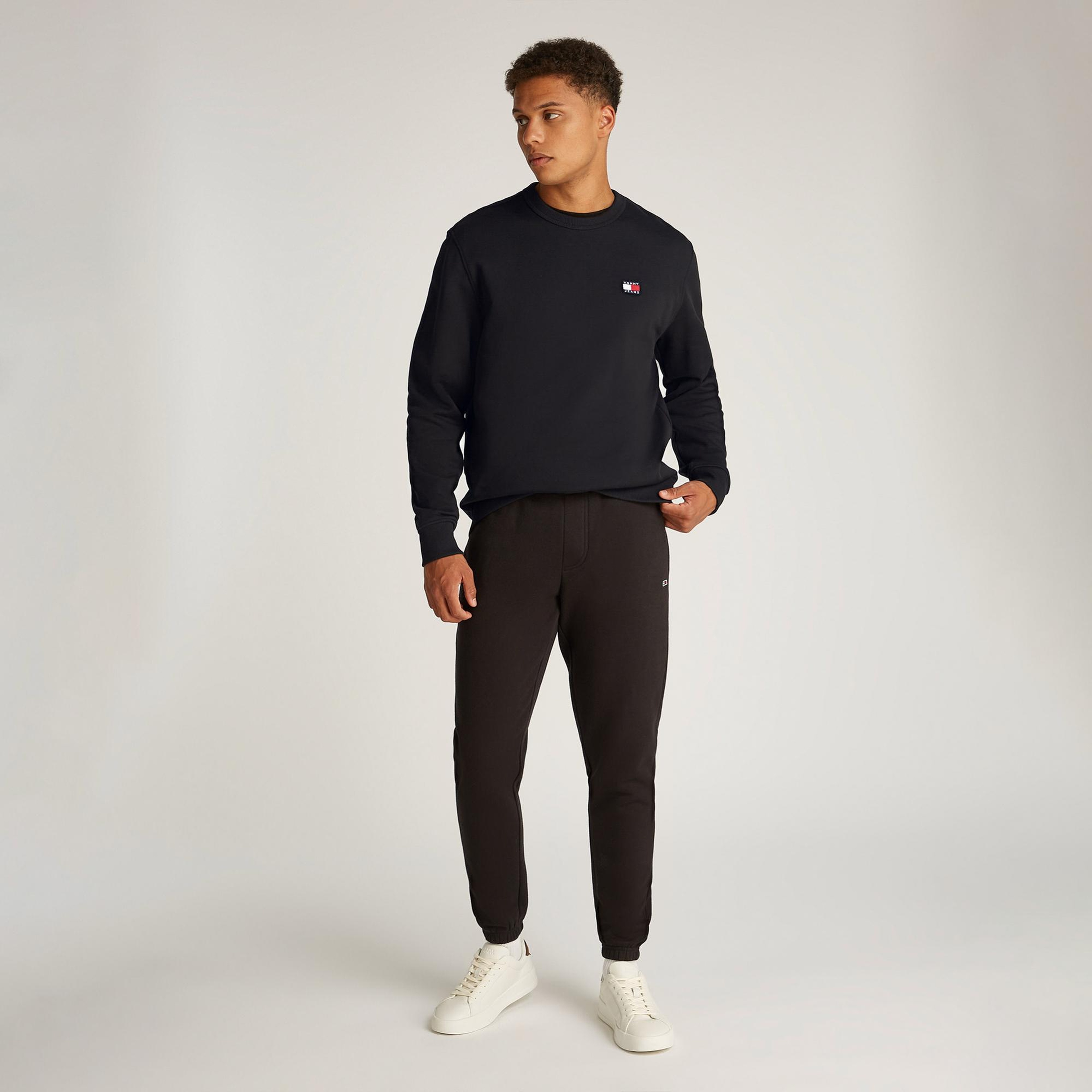 Tommy Jeans Reg Badge Crew Ext Erkek Siyah Sweatshirt