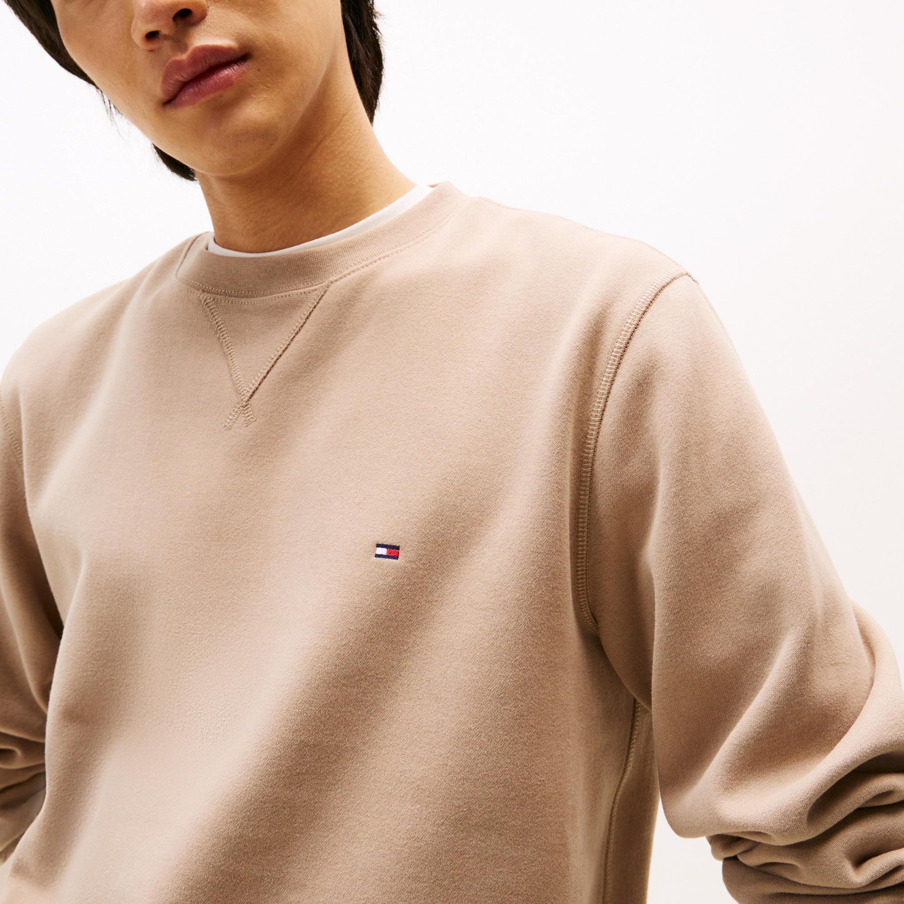 Tommy Hilfiger Essentials Seasonal Yuvarlak Yaka Erkek Bej Sweatshirt