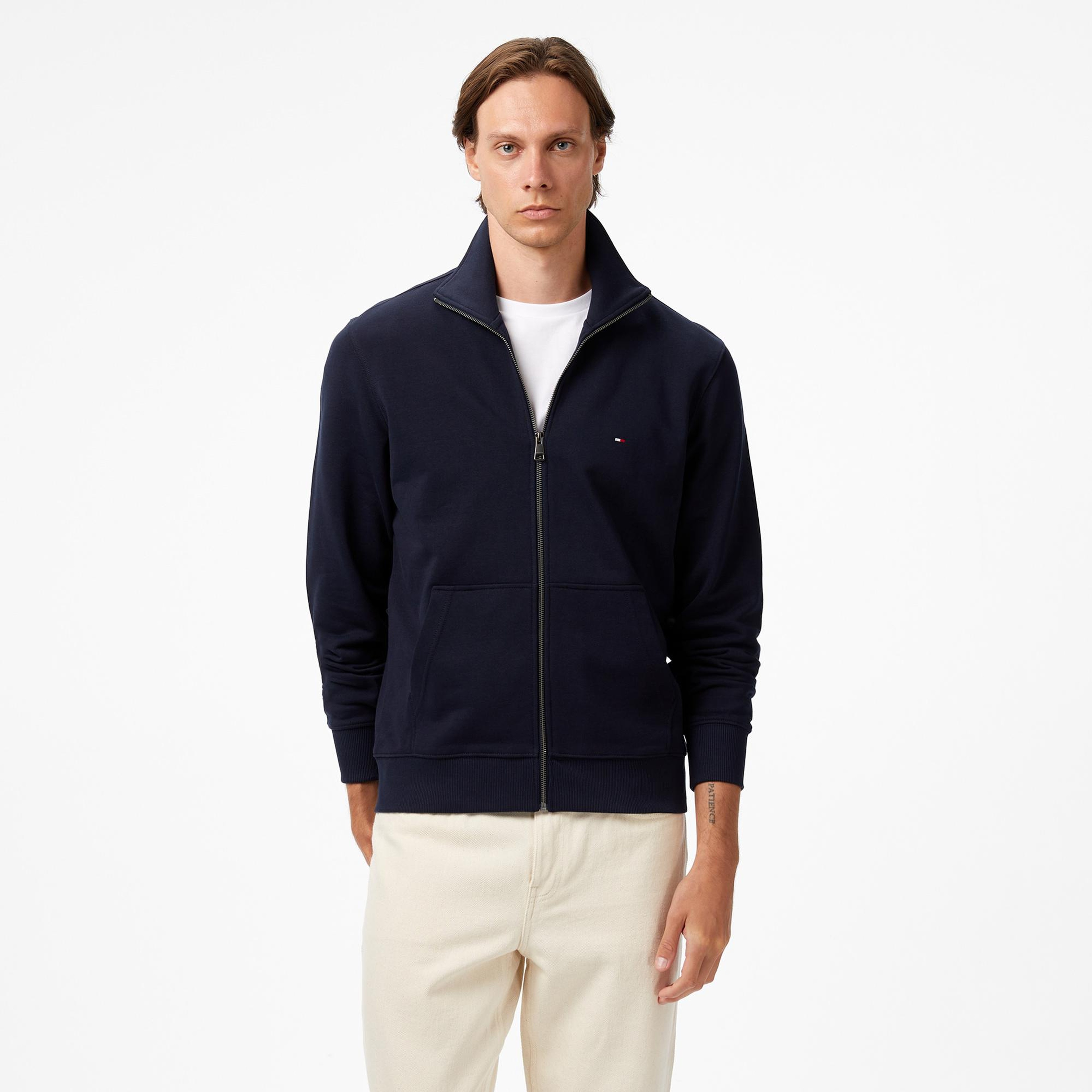 Tommy Hilfiger Essential Terry Stand Collar Erkek Fermuarlı Lacivert Sweatshirt