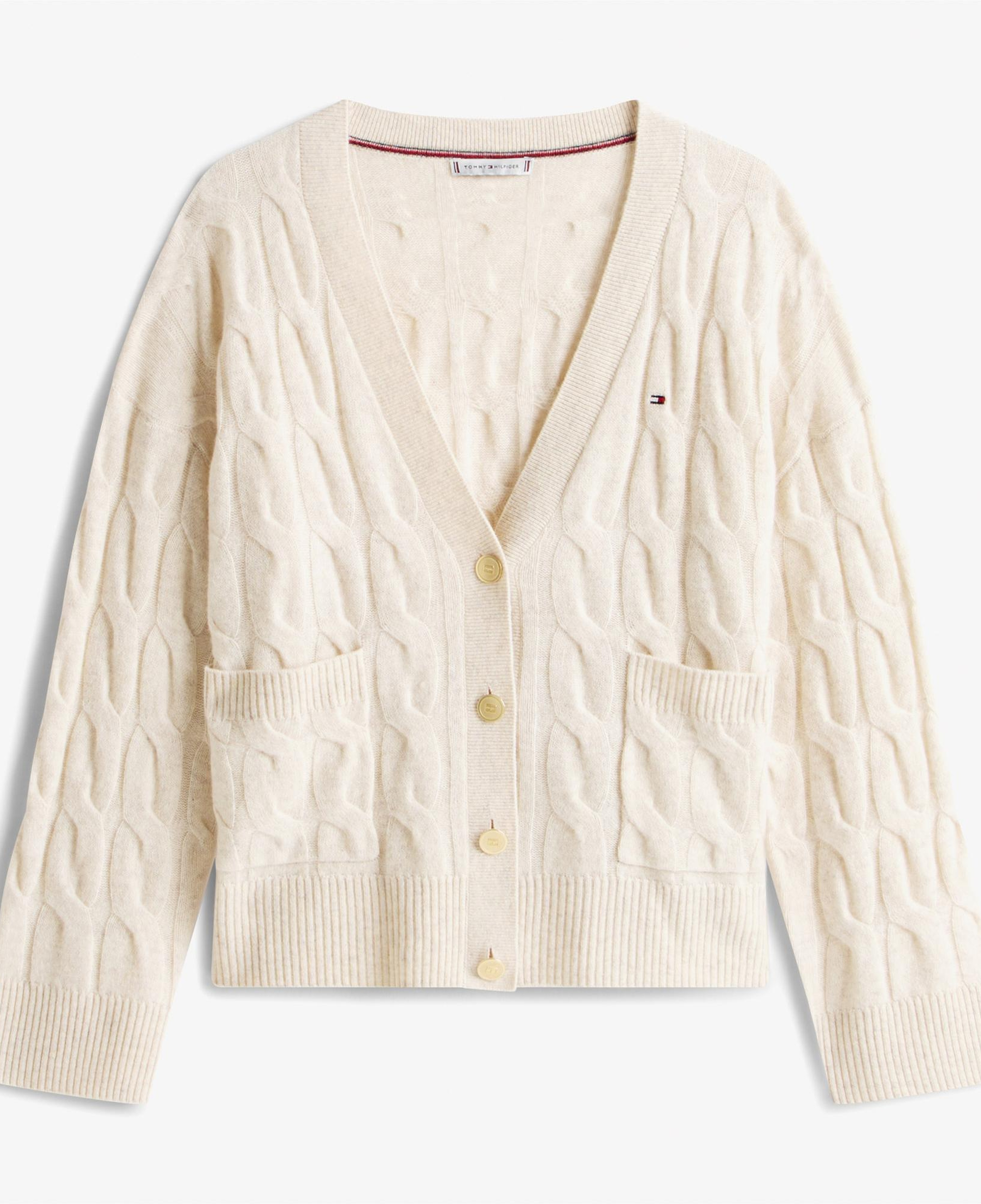 Tommy Hilfiger Soft Wool Cable Cardigan Kadın Bej Hırka