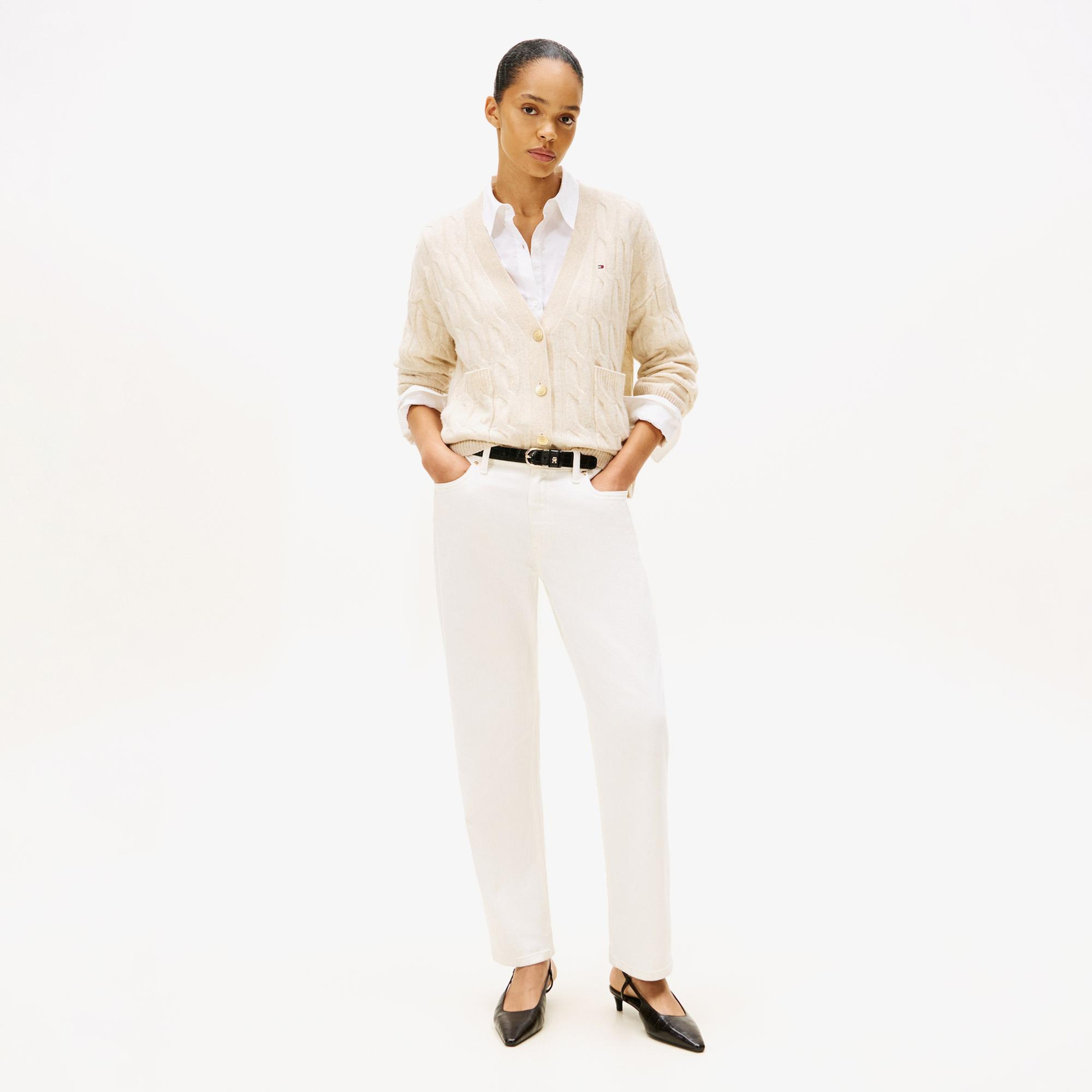 Tommy Hilfiger Soft Wool Cable Cardigan Kadın Bej Hırka