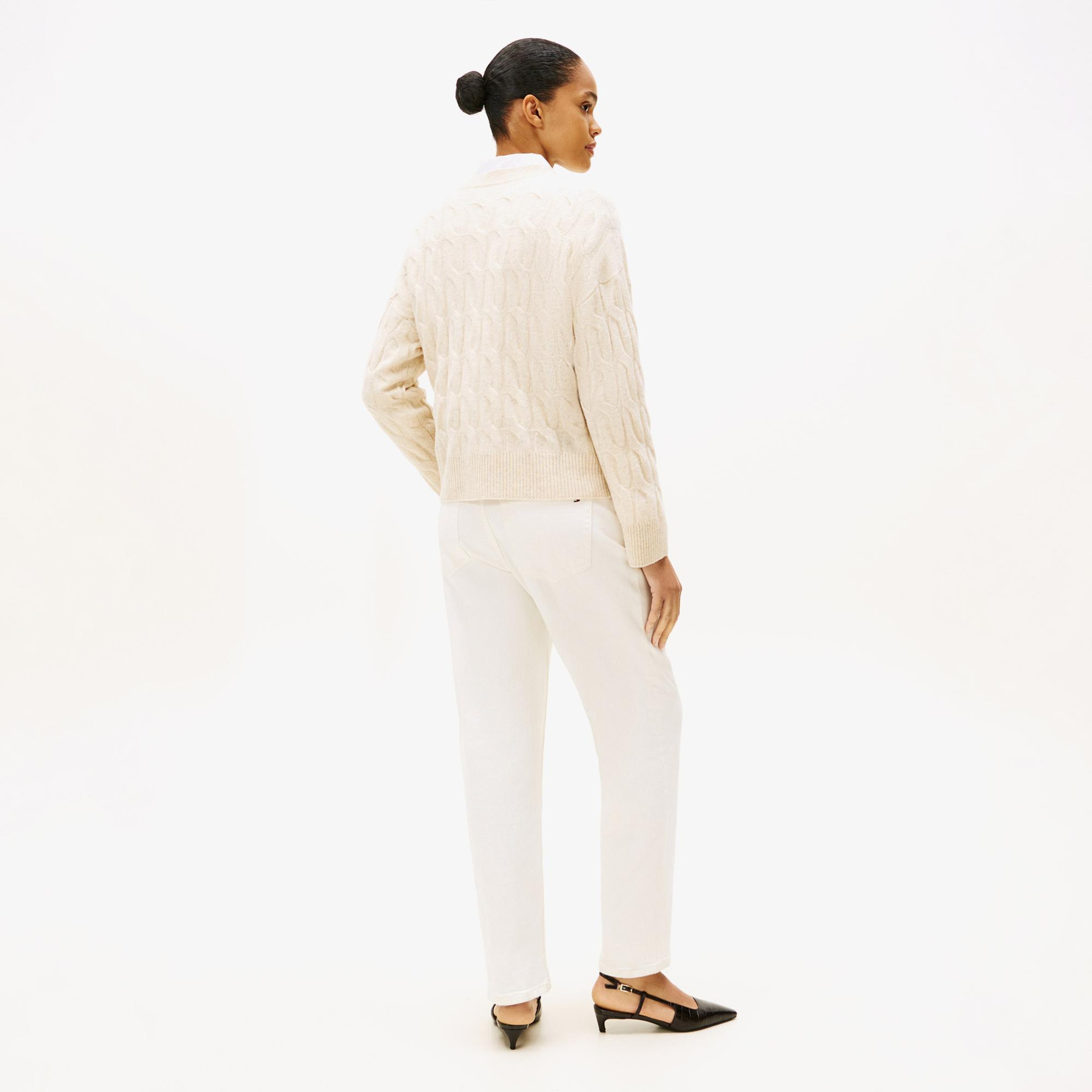 Tommy Hilfiger Soft Wool Cable Cardigan Kadın Bej Hırka