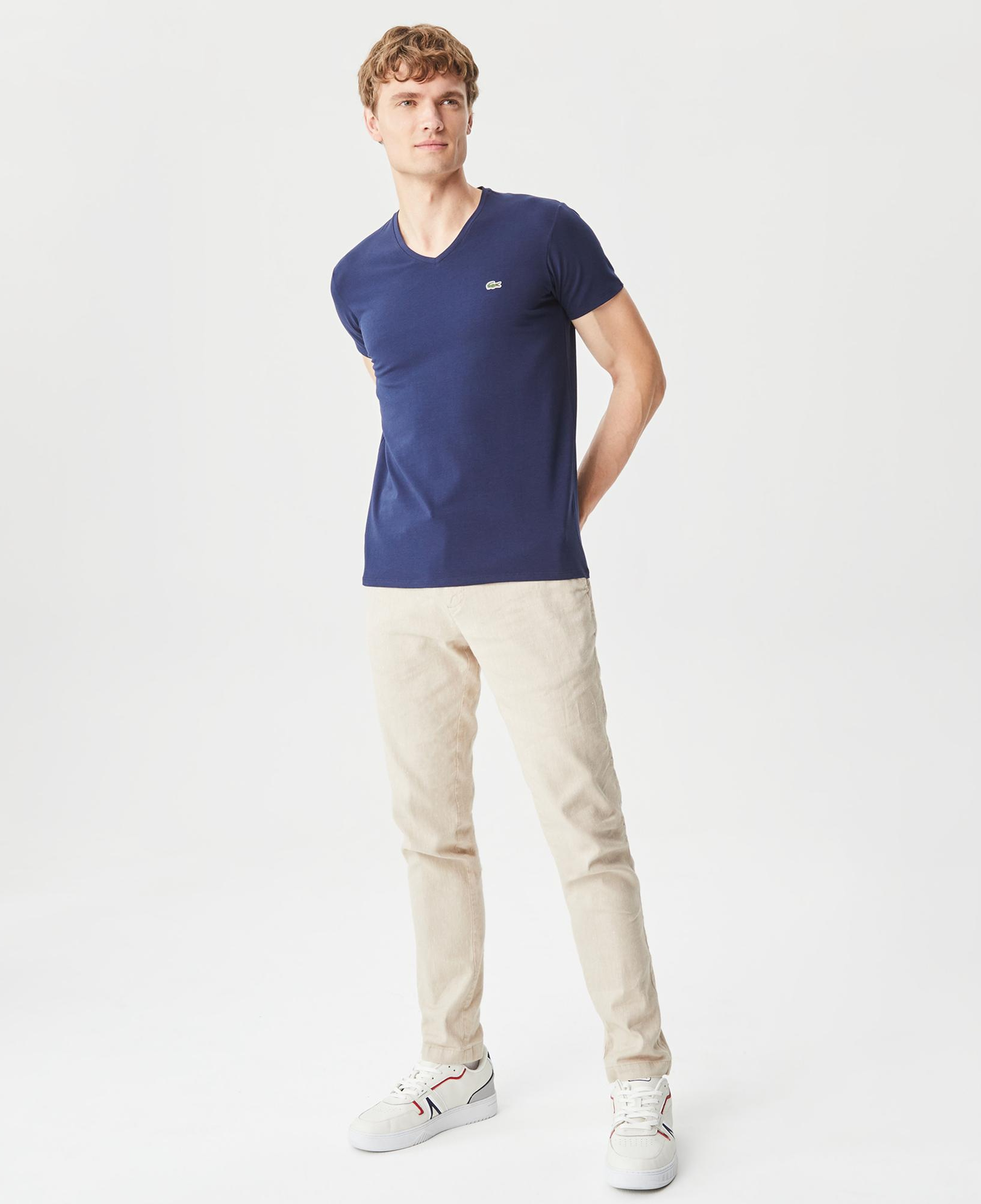 Lacoste Erkek Slim Fit V yaka Lacivert T-Shirt