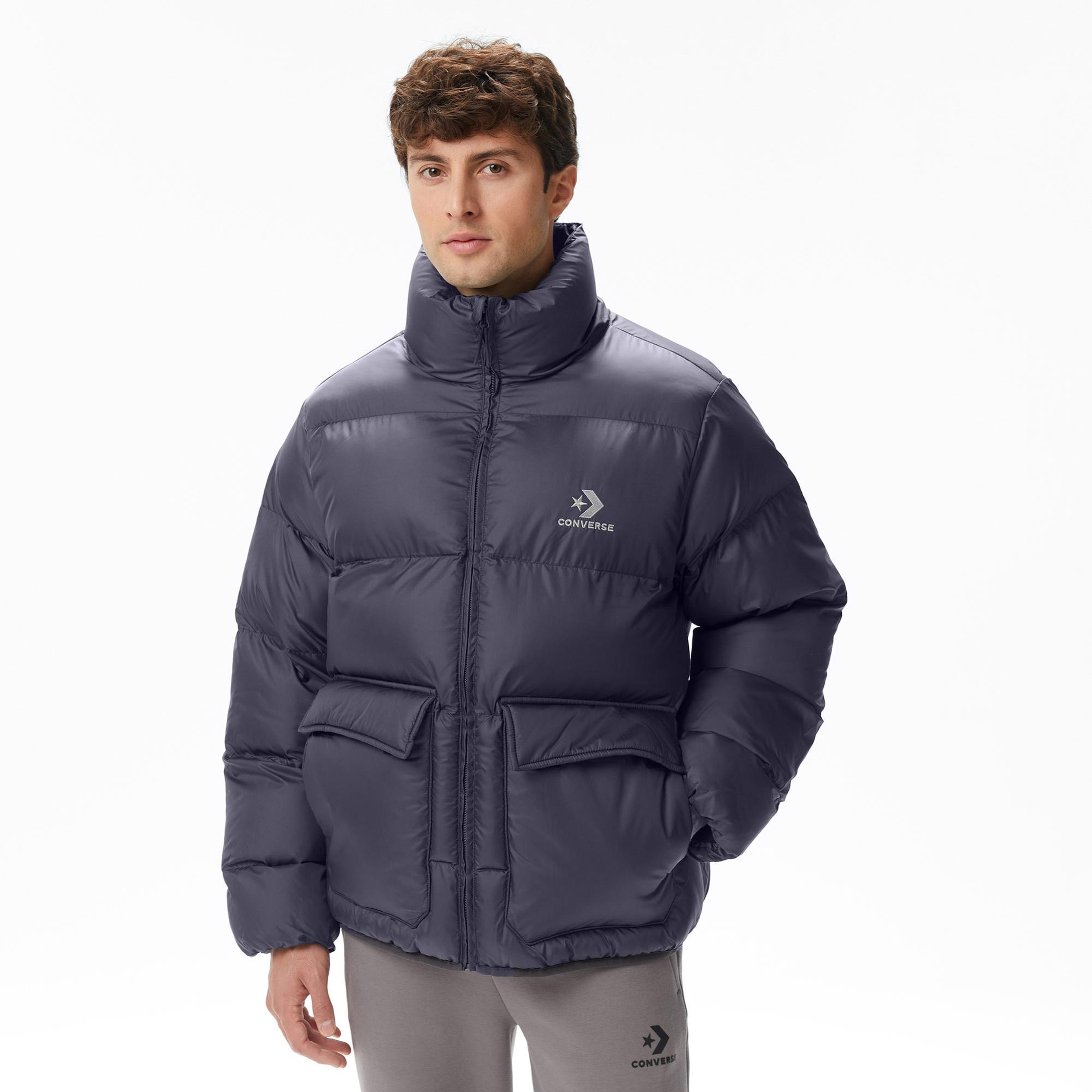 Converse Erkek Dik Yaka Gri Şişme Mont