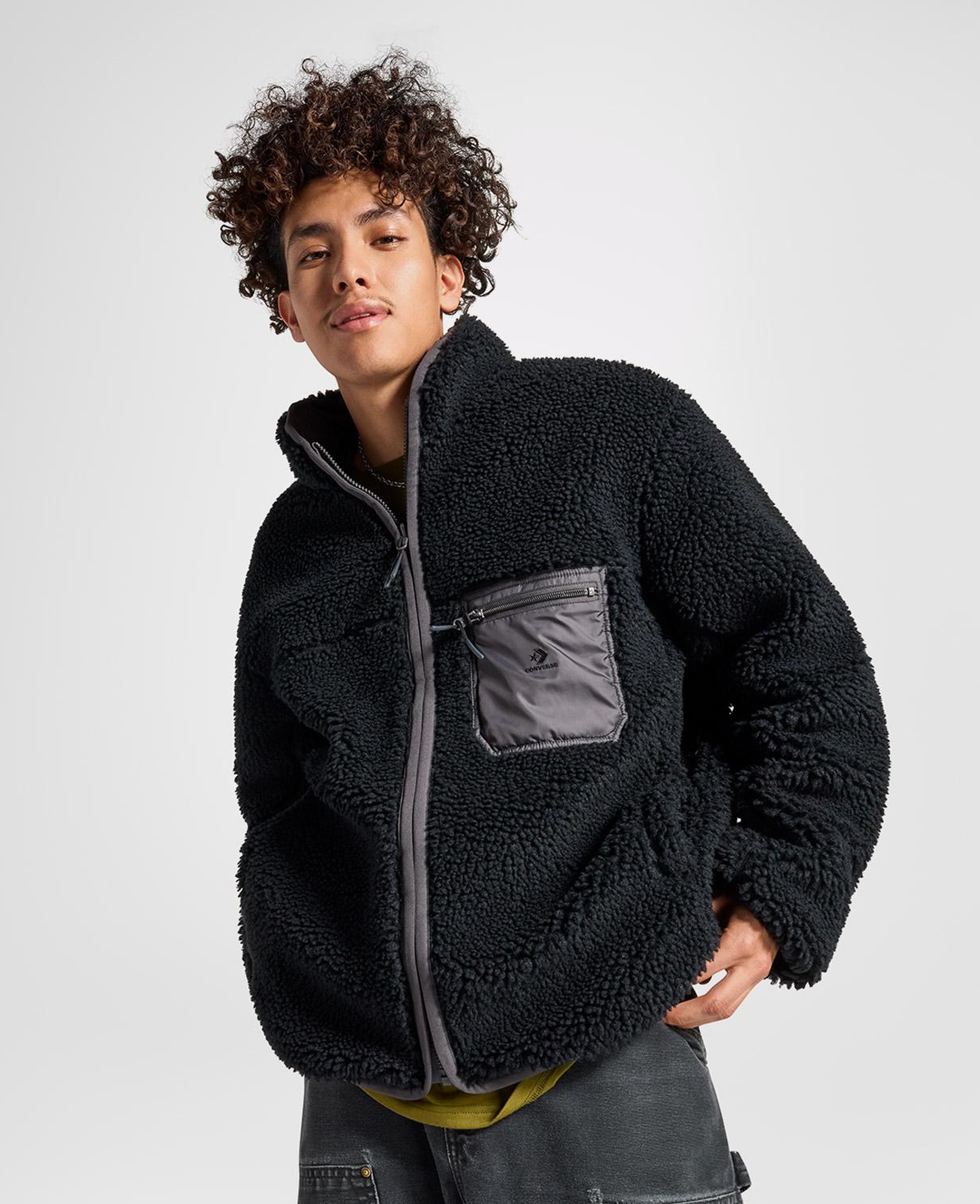 Converse Erkek Dik Yaka Çift Taraflı Siyah Mont