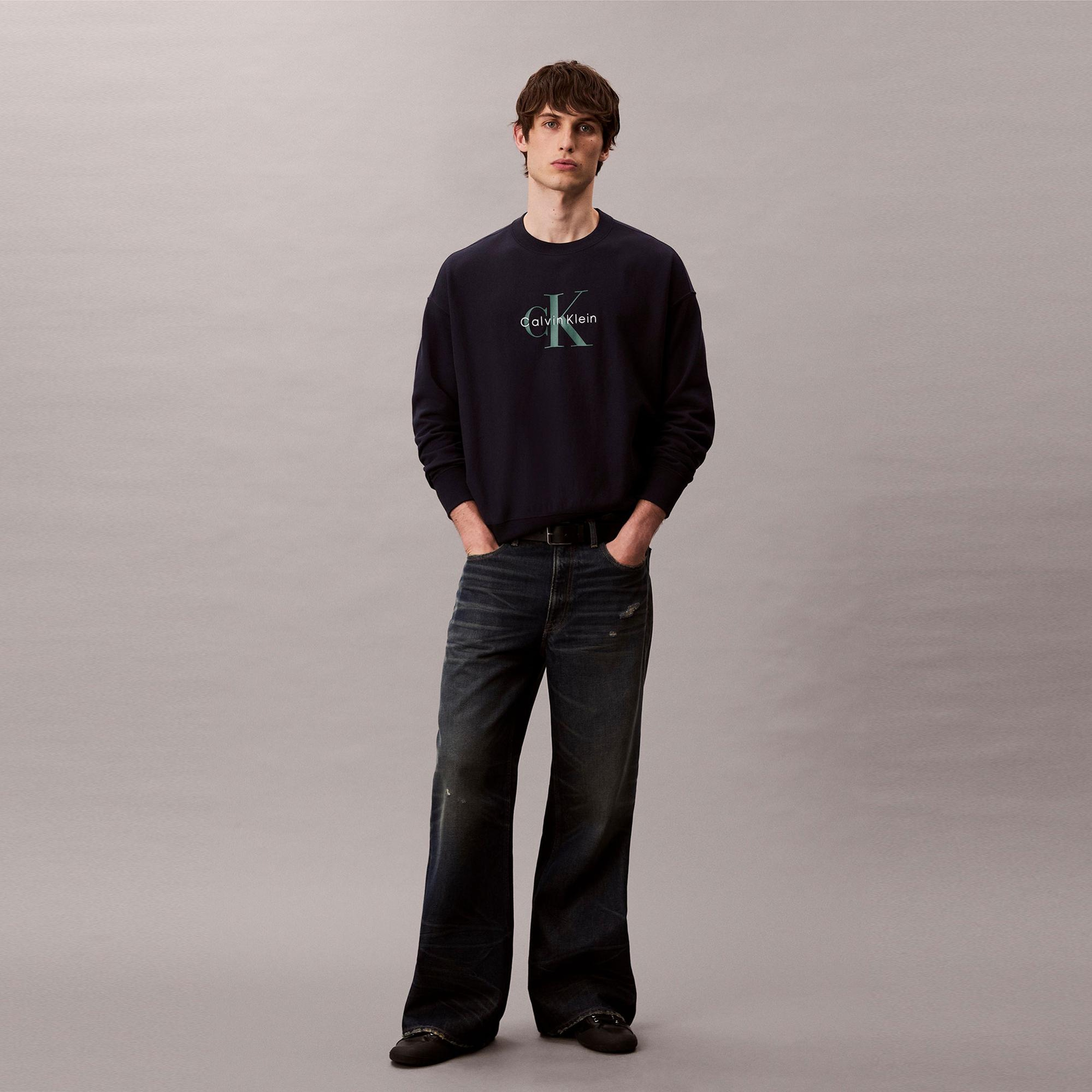 Calvin Klein Terry Monologo Erkek Lacivert Sweatshirt