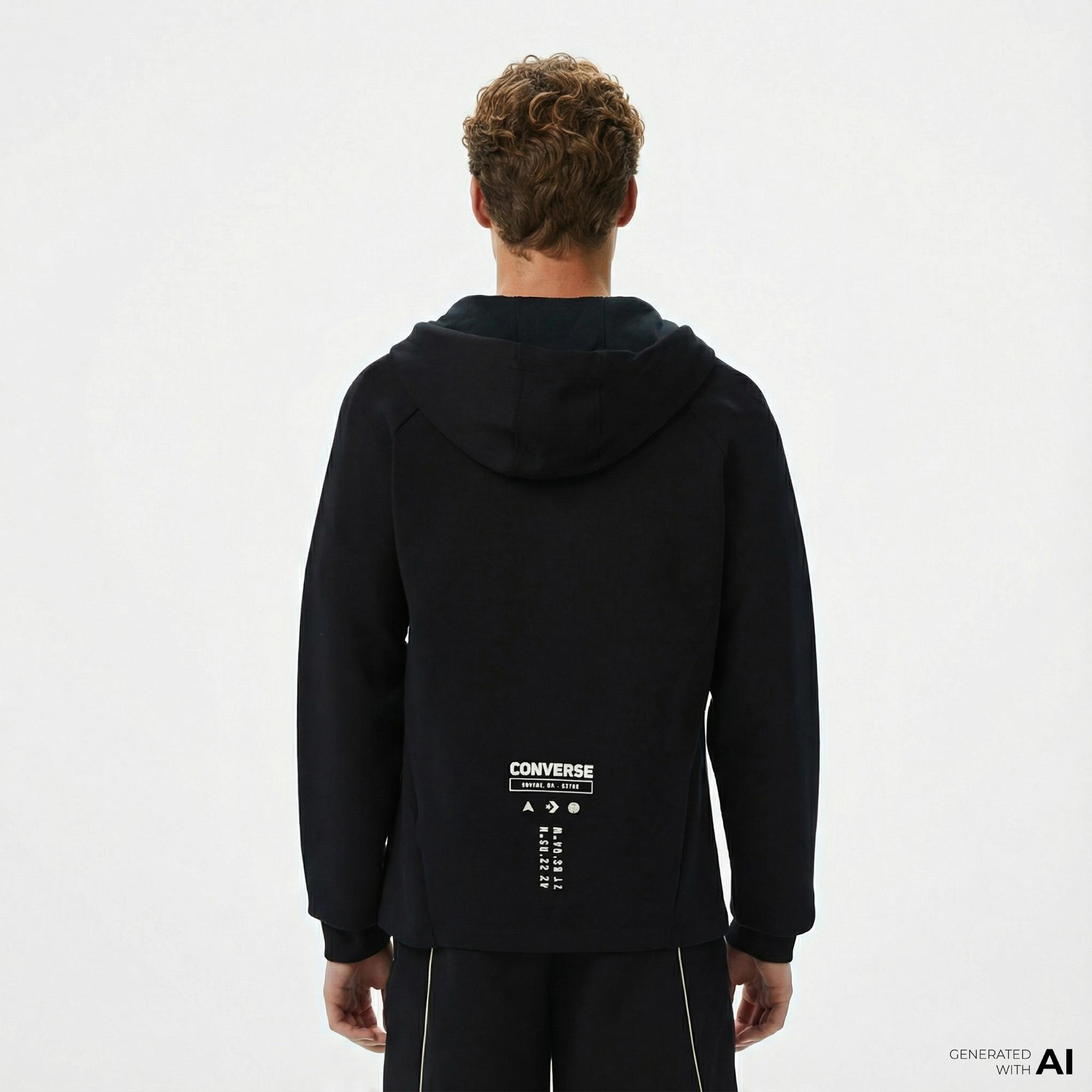 Converse Star Chevron Baskılı Regular Fit Erkek Siyah Hoodie