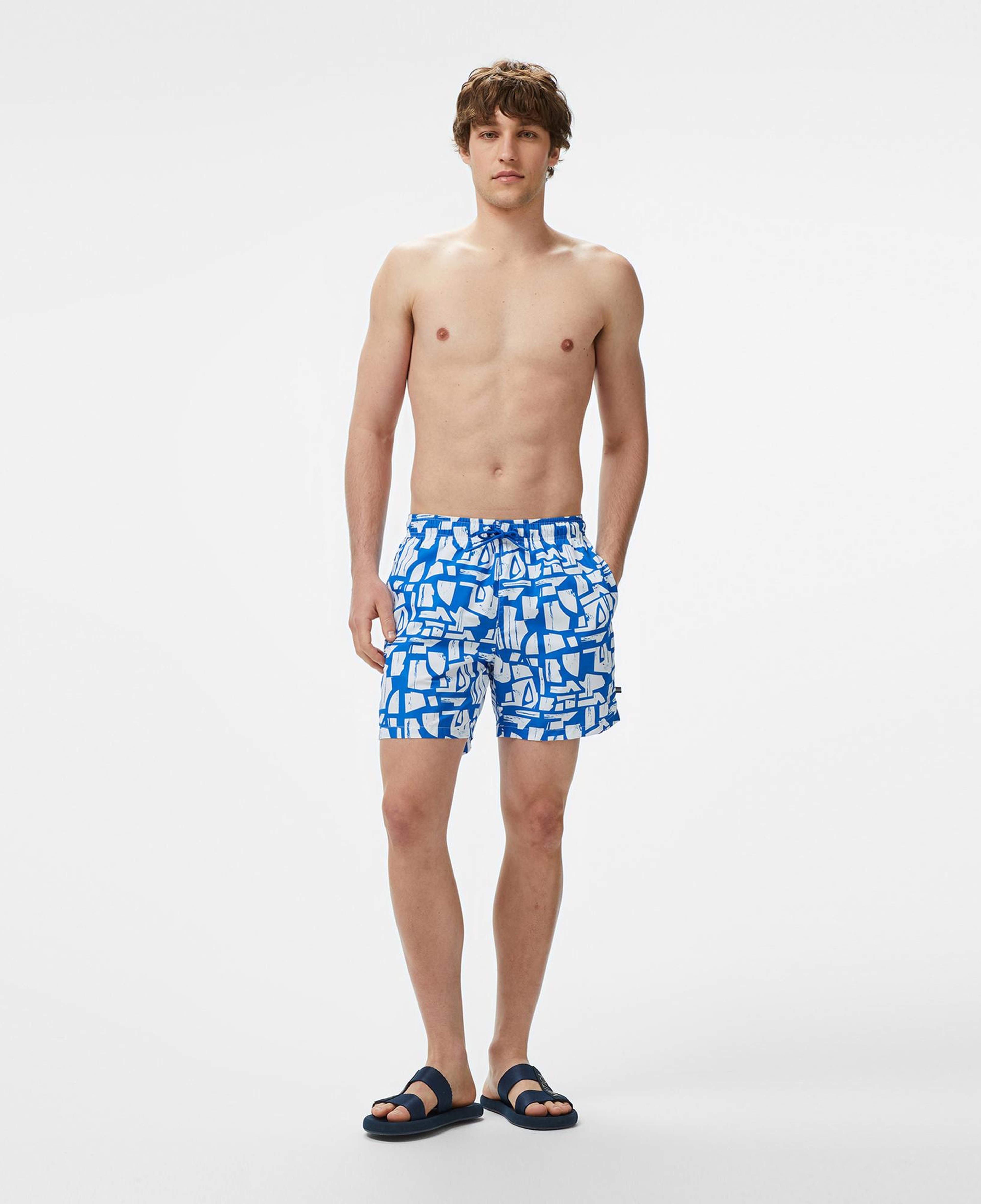 Nautica Erkek Mavi Regular Fit Desenli Deniz Şortu