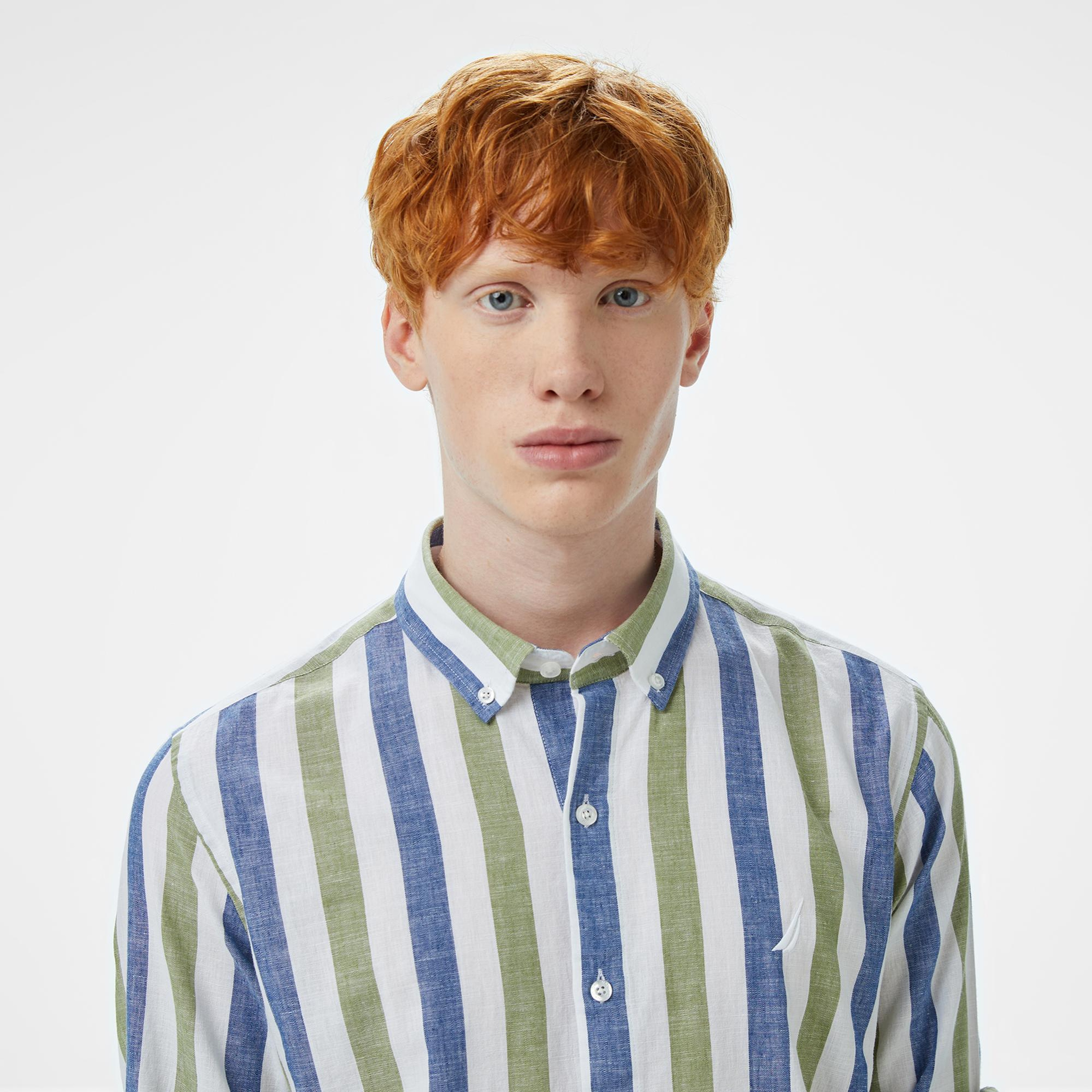 Nautica Erkek Yeşil Classic Fit Çizgili Gömlek