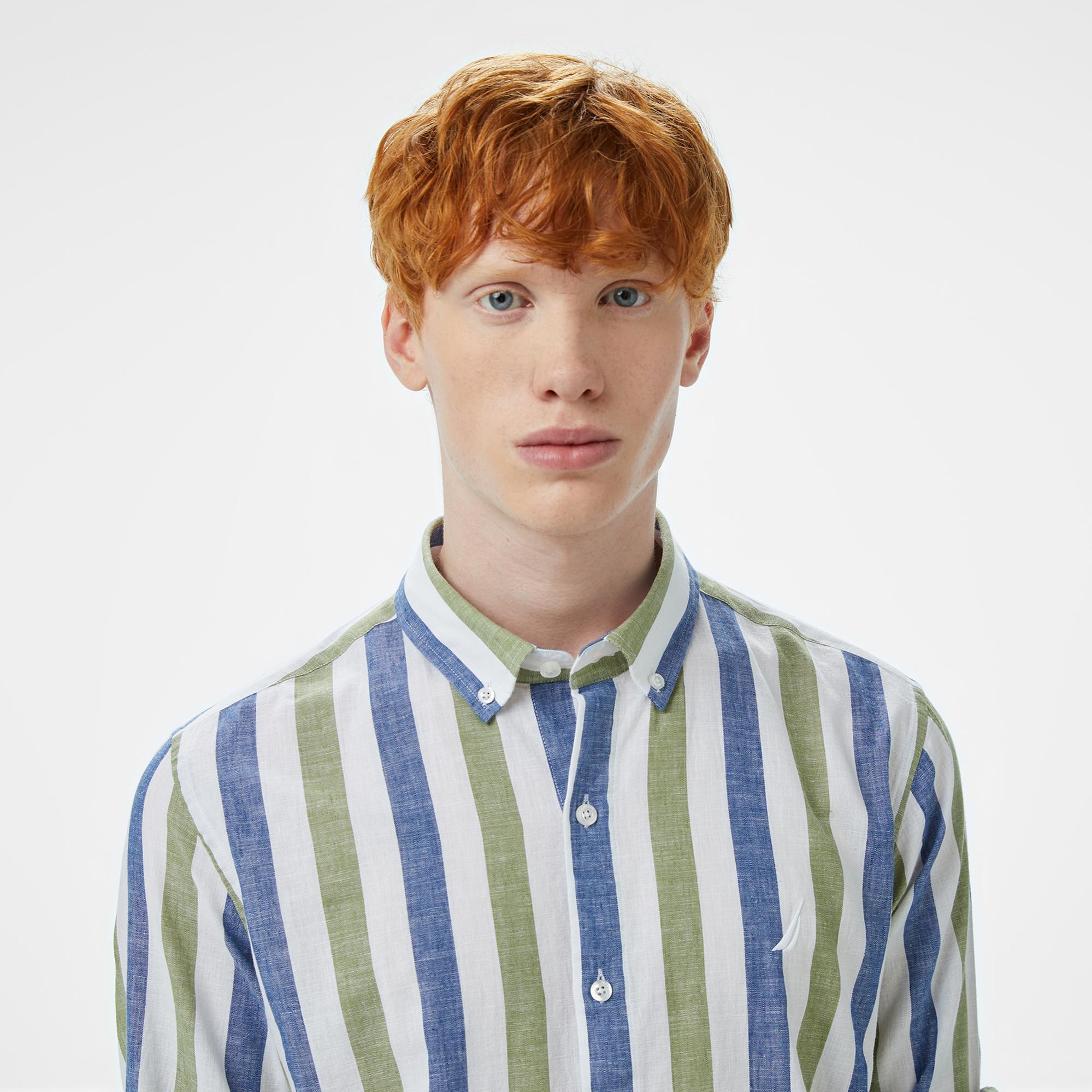 Nautica Erkek Yeşil Classic Fit Çizgili Gömlek